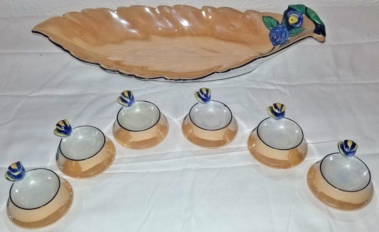 Dipinto a mano RARO Vassoio e 6 sali di Noritake Lusterware d'epoca in vendita
