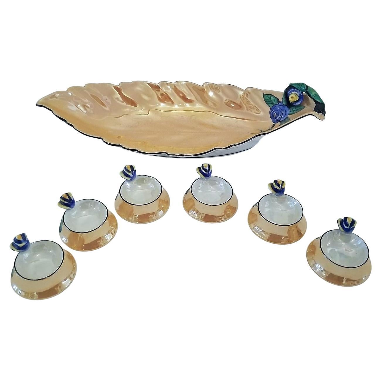 RARE Vintage Noritake Lusterware Platter and 6 Salts