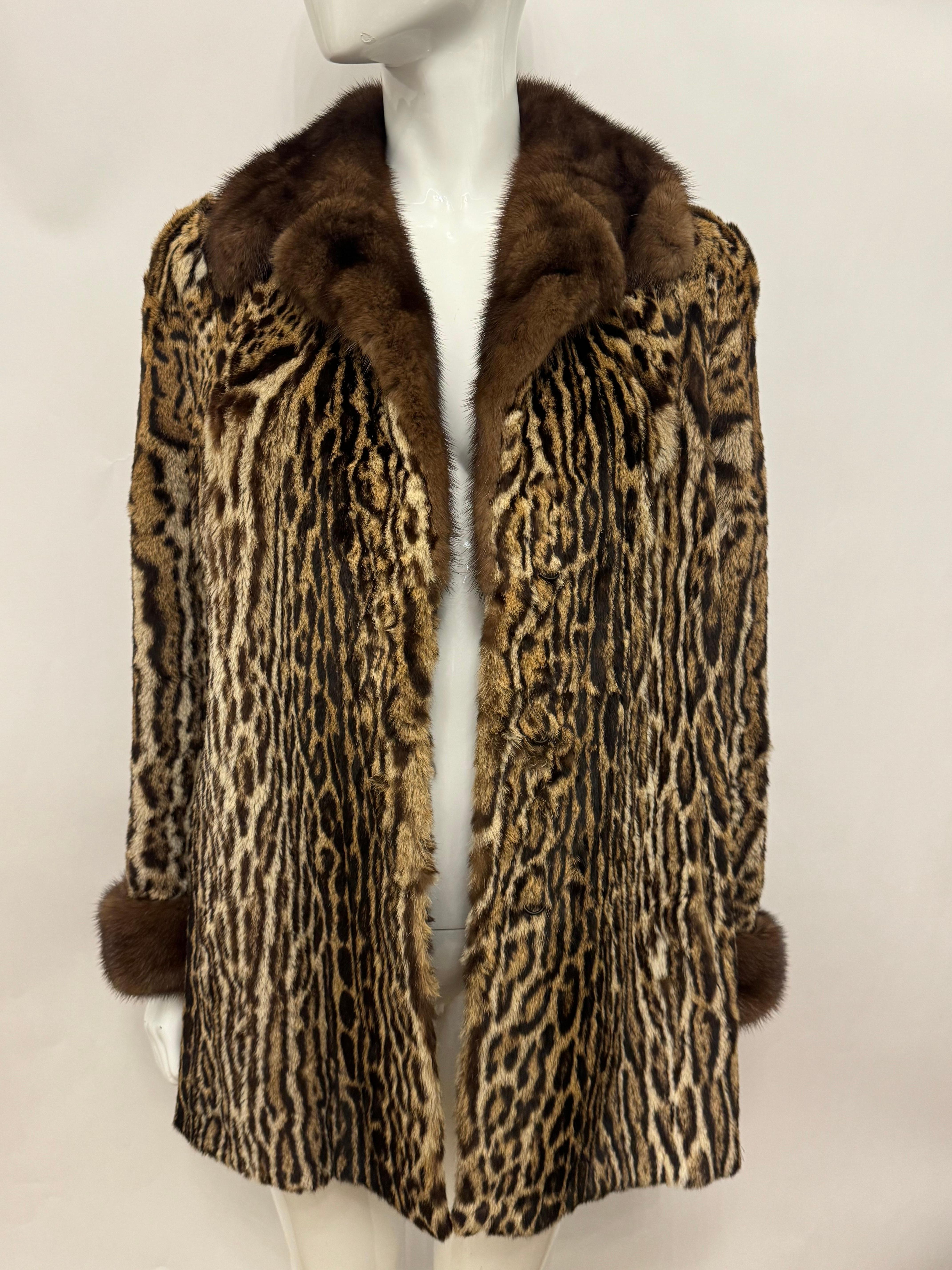 Raro cappotto vintage in pelliccia di ocelot e visone in vendita 11