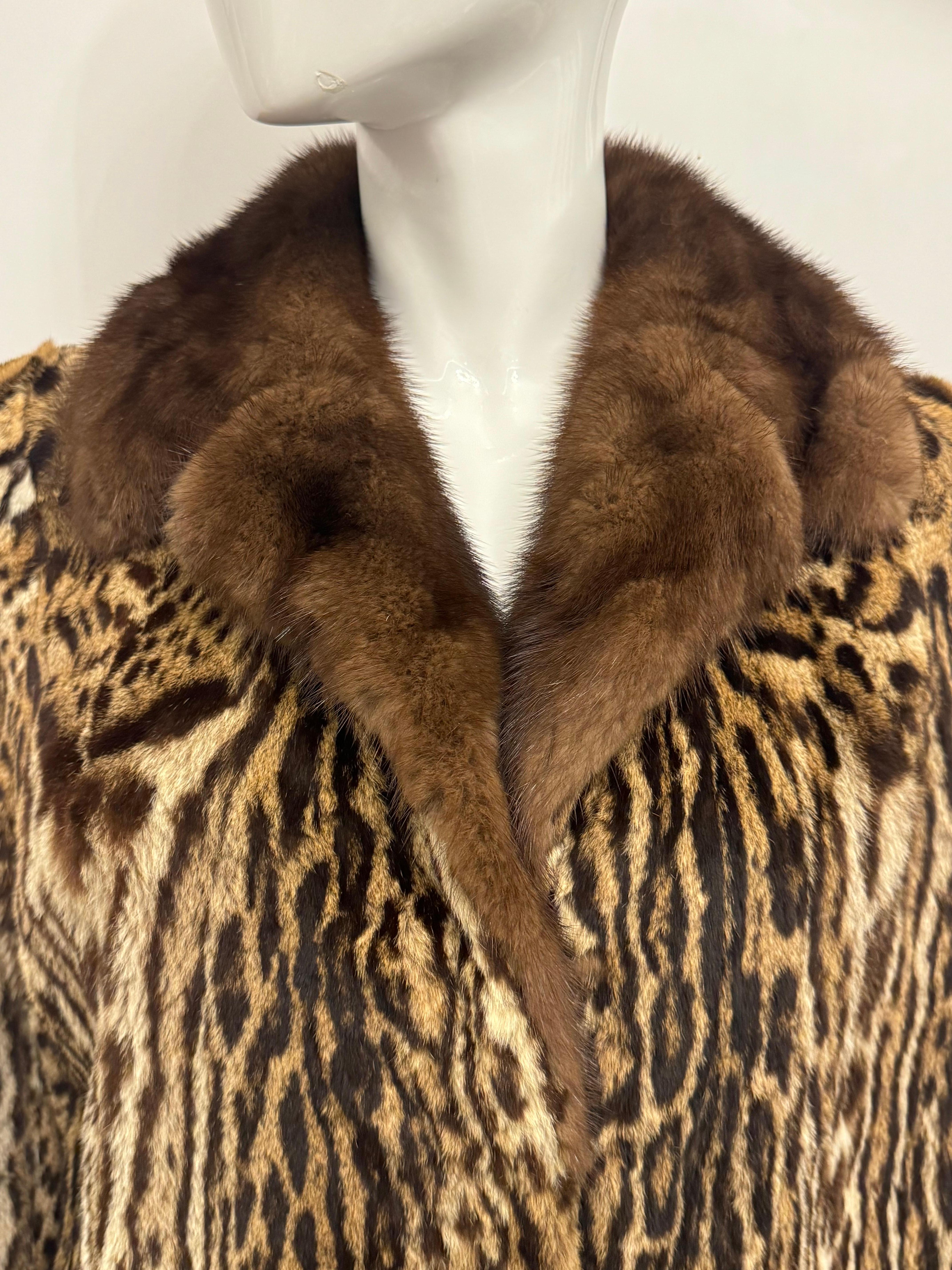 Marrone Raro cappotto vintage in pelliccia di ocelot e visone in vendita