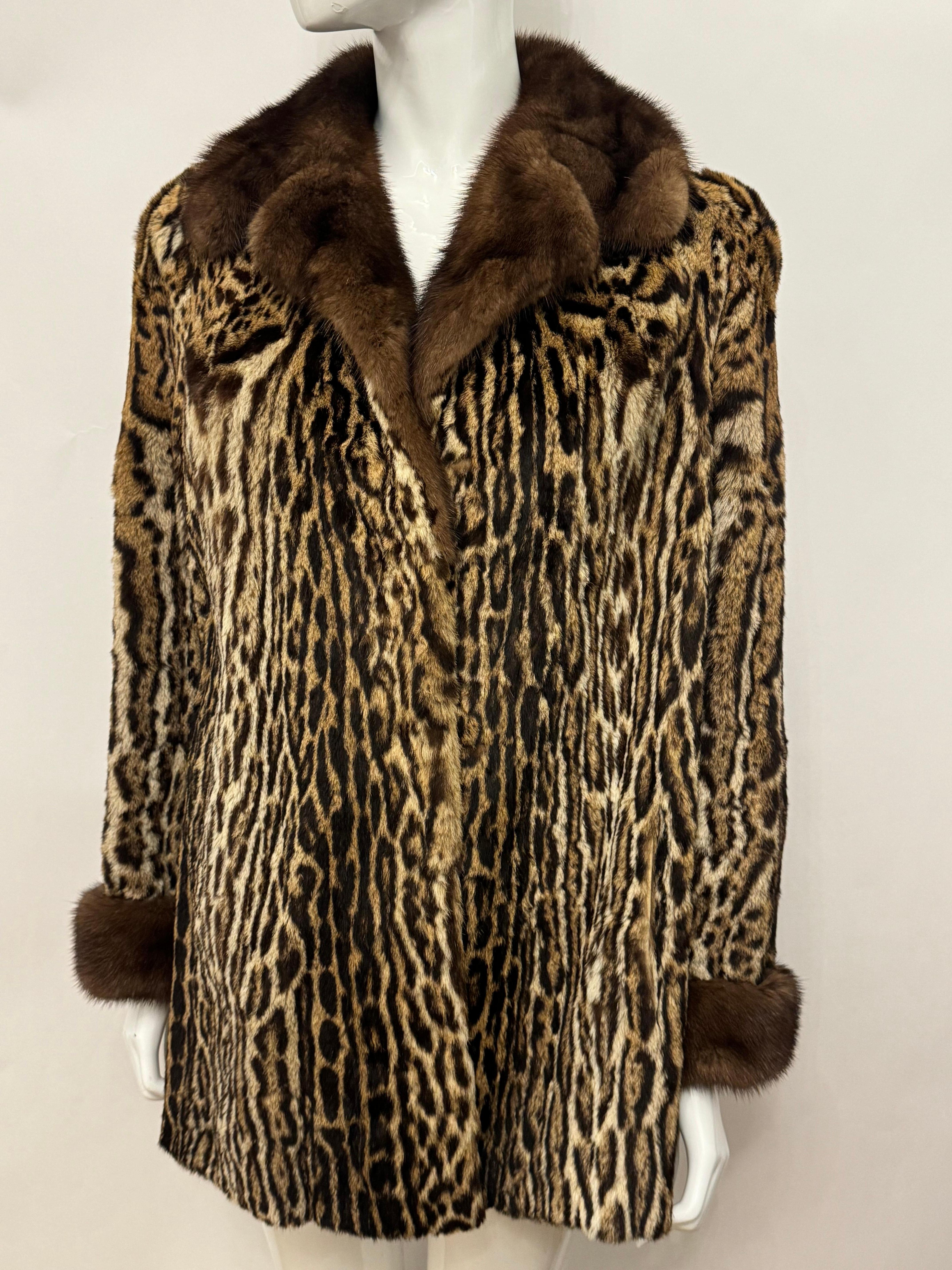 Raro cappotto vintage in pelliccia di ocelot e visone in vendita 3