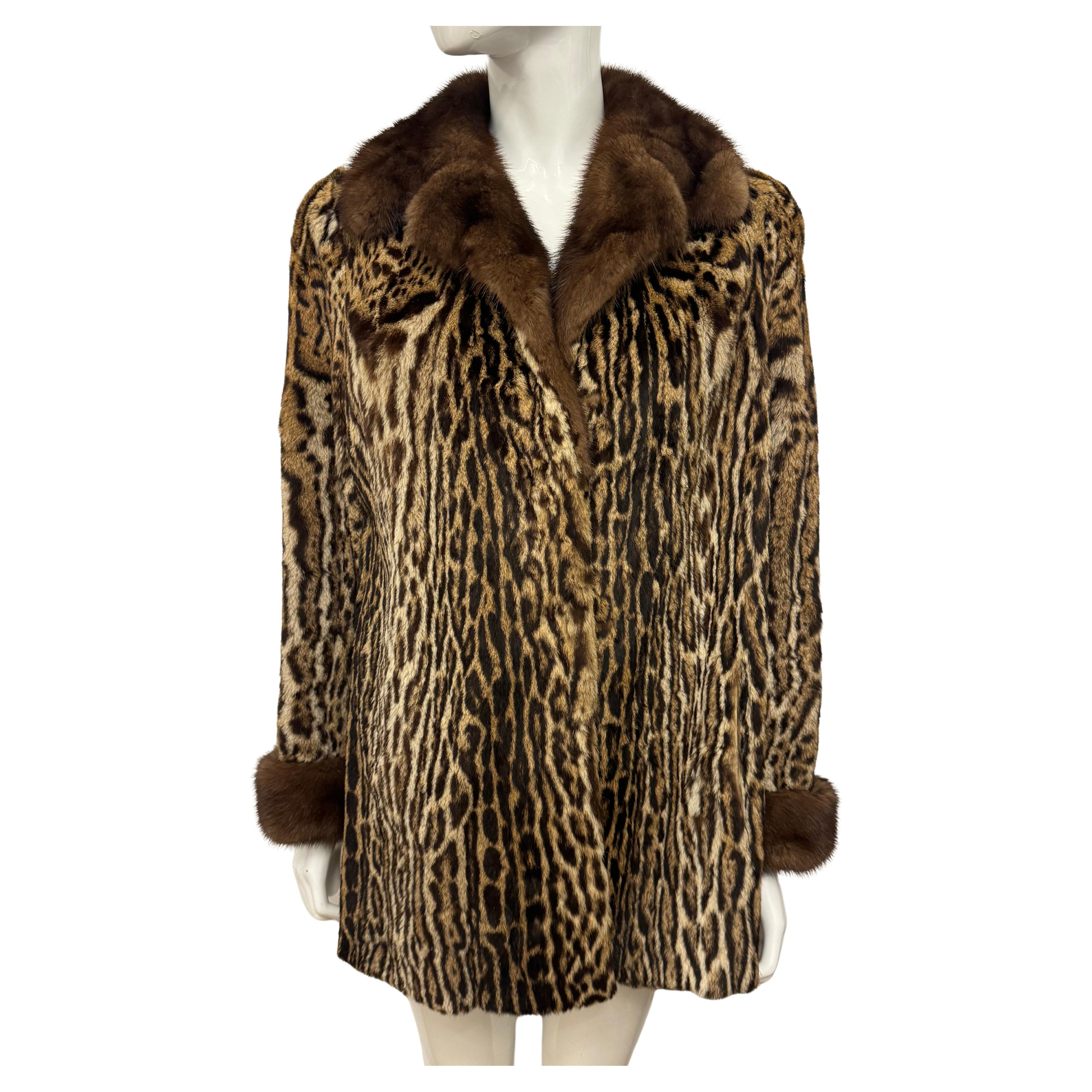 Raro cappotto vintage in pelliccia di ocelot e visone in vendita