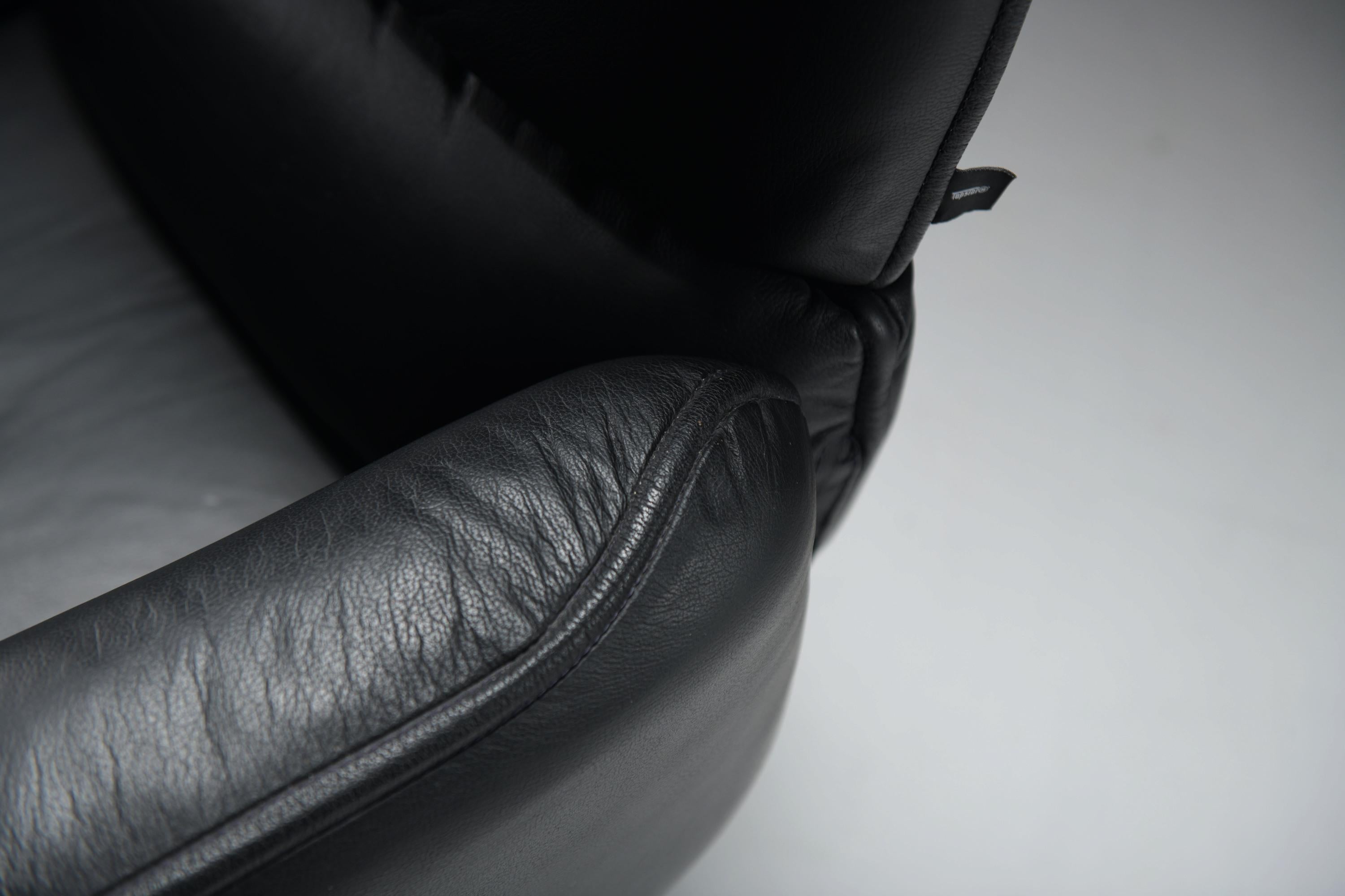 Rare chaise de bureau vintage en cuir noir par Otto Zapf pour Knoll international en vente 2