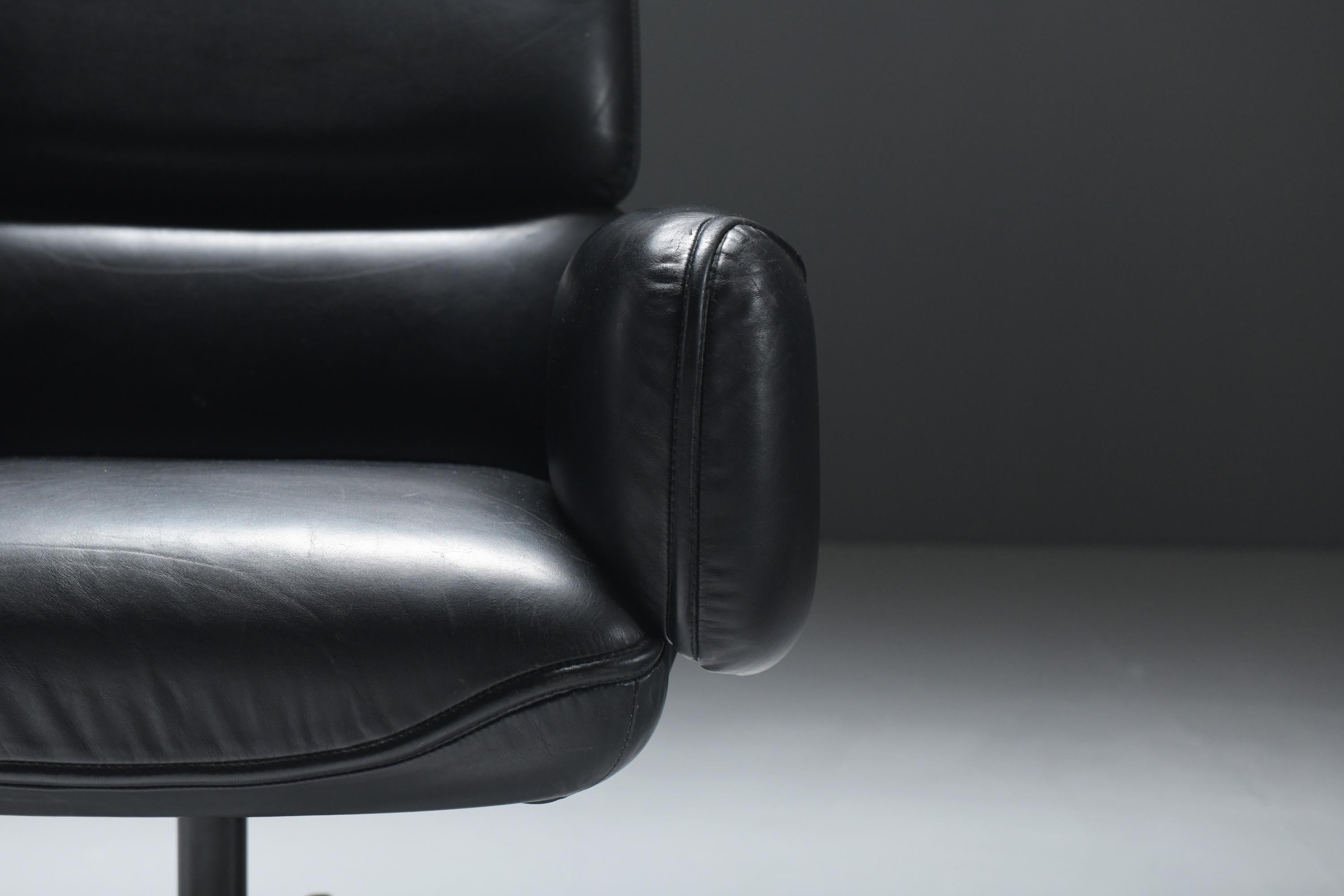 Rara silla de oficina vintage en cuero negro de Otto Zapf para Knoll international en venta 5