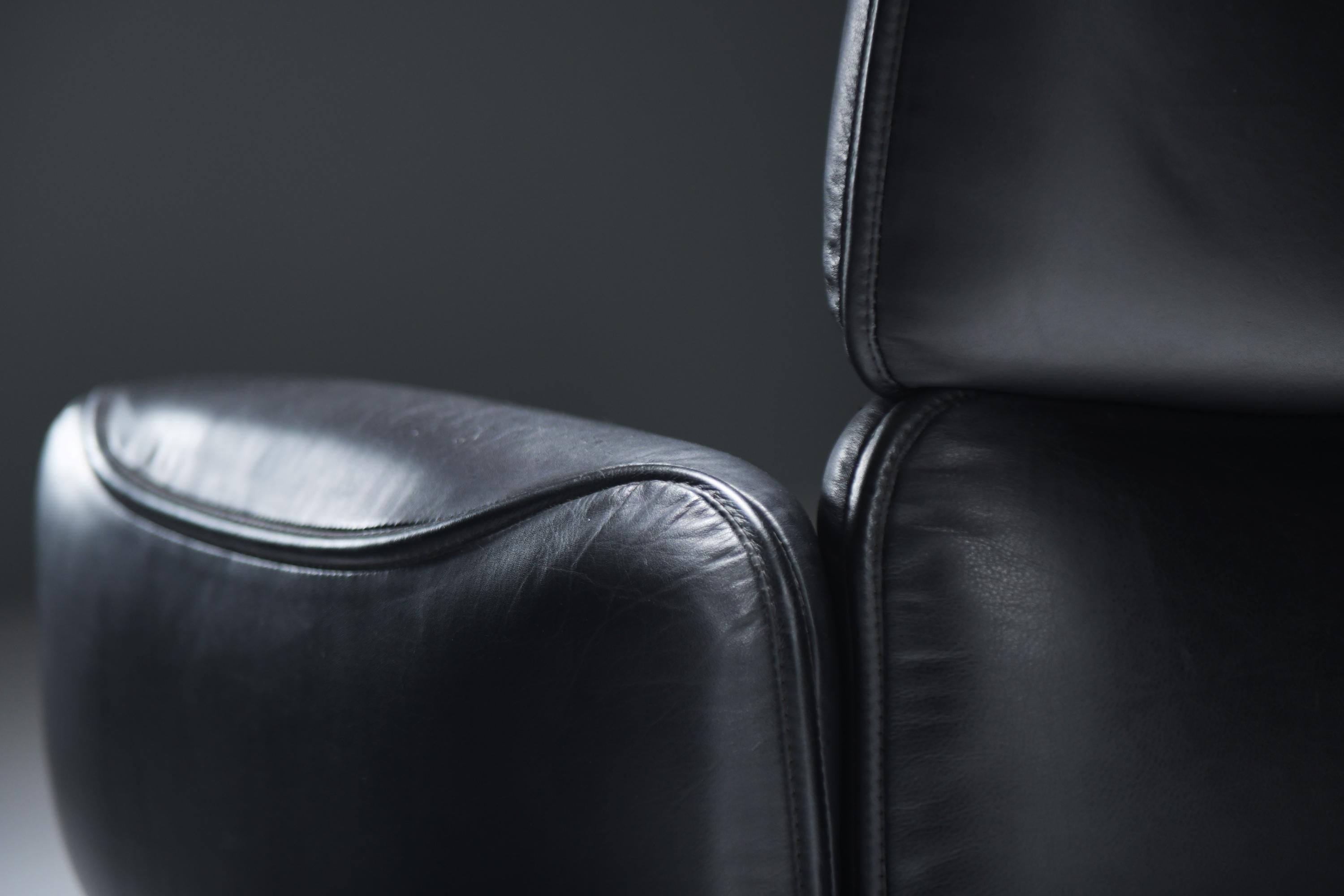 Rara silla de oficina vintage en cuero negro de Otto Zapf para Knoll international en venta 1