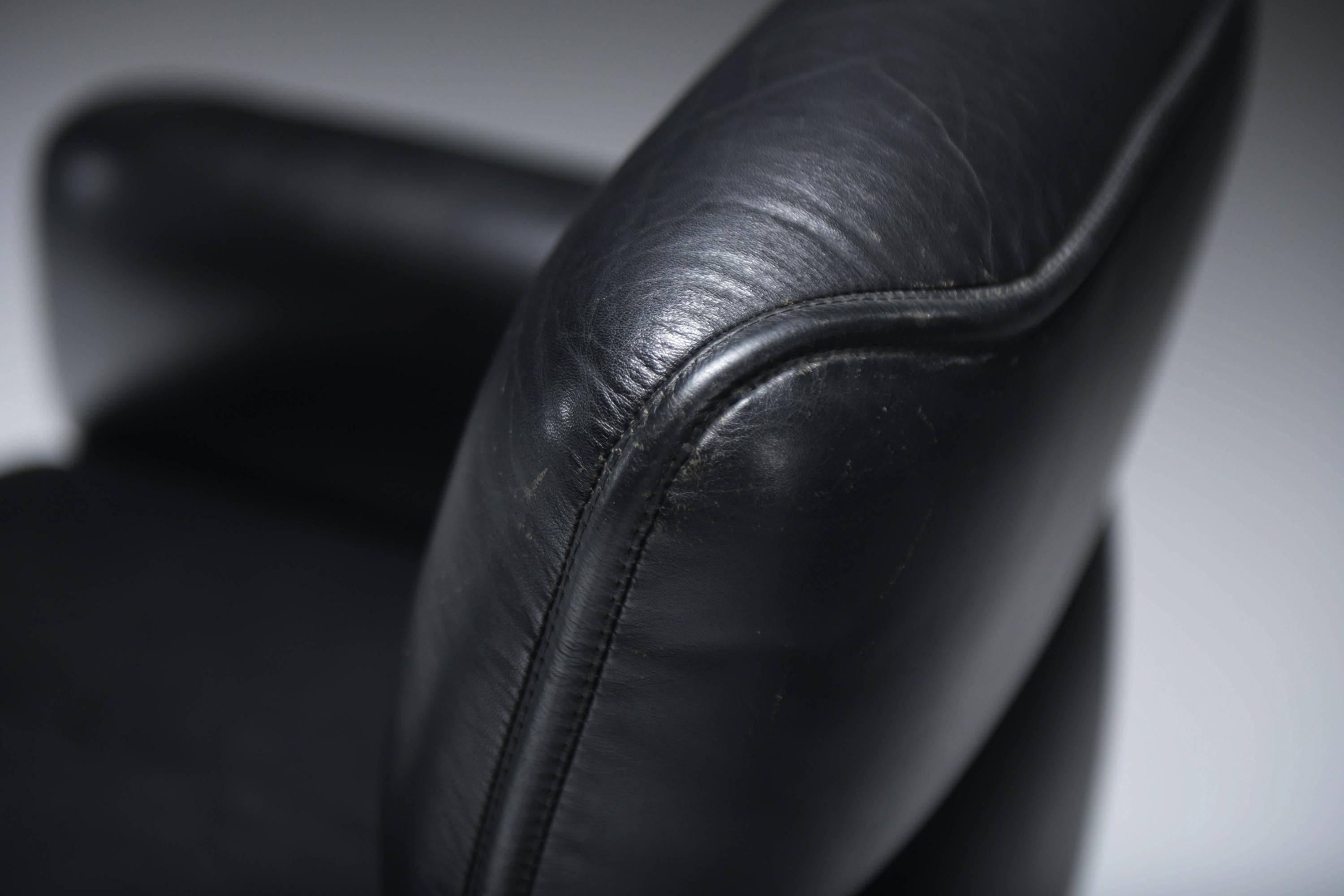 Rara silla de oficina vintage en cuero negro de Otto Zapf para Knoll international en venta 2