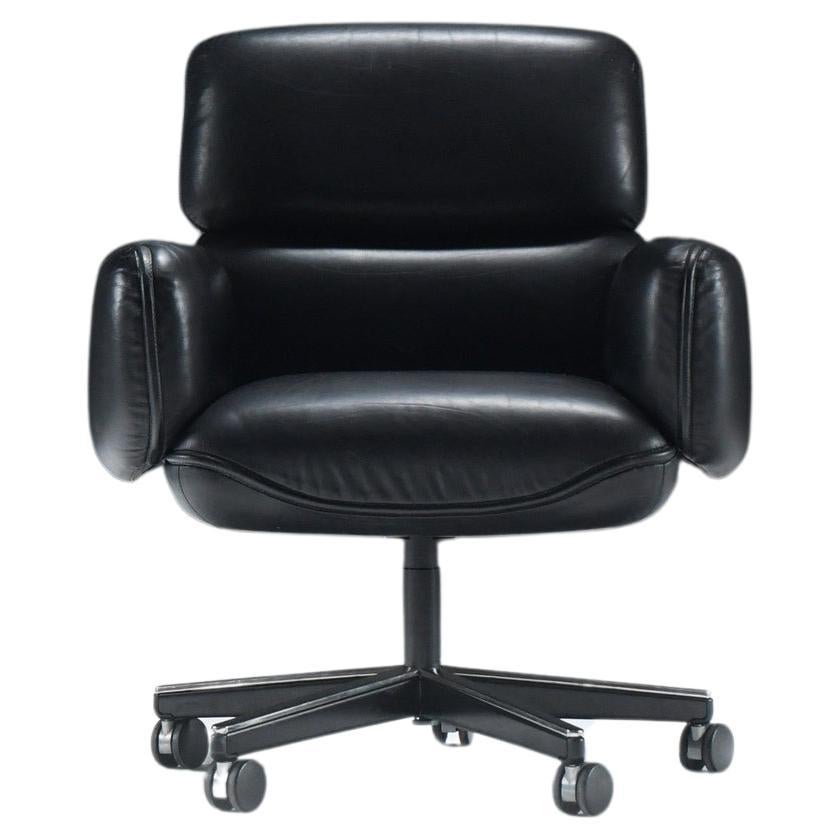 Rara silla de oficina vintage en cuero negro de Otto Zapf para Knoll international