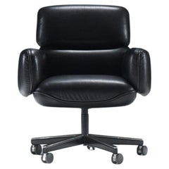 Rara silla de oficina vintage en cuero negro de Otto Zapf para Knoll international