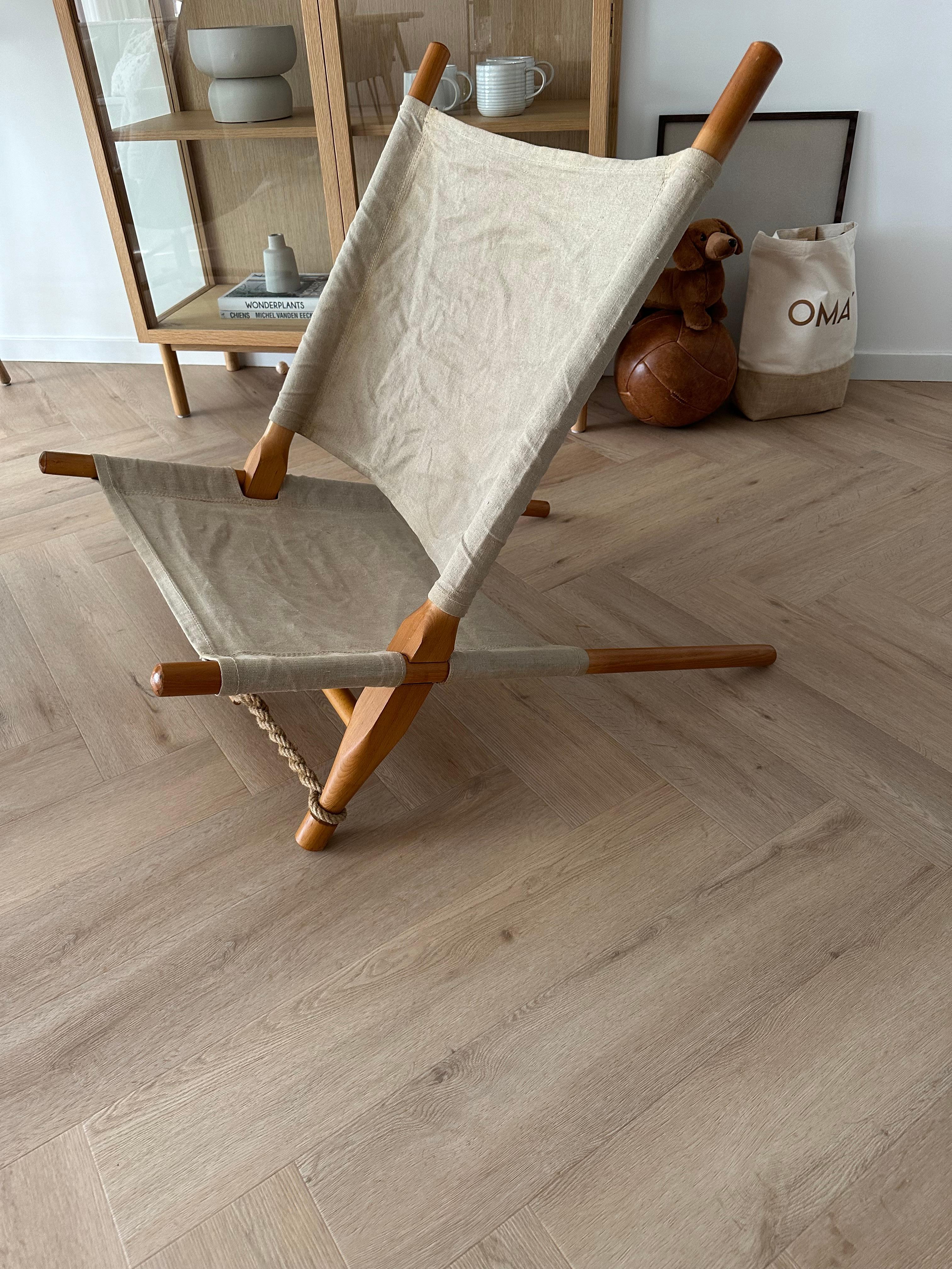 Beautiful design and amazingly original condition chair.

This unique, stylish and comfortable, midcentury modern  saw chair designed by Ole Gjerløv-Knudsen in Denmark in 1958 is another one of our recent great finds. The birch wooden frame could
