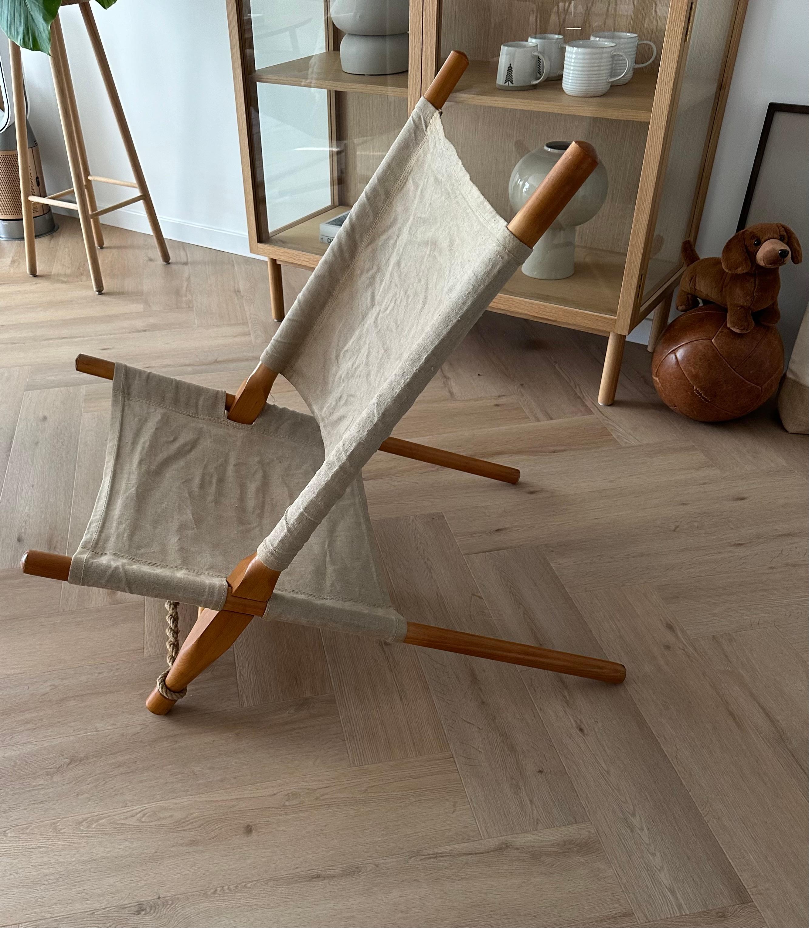 Rare Vintage Ole Gjerlov-Knudsen Lounge Saw Safari Chair, Denmark 1960s In Good Condition For Sale In Lisse, NL