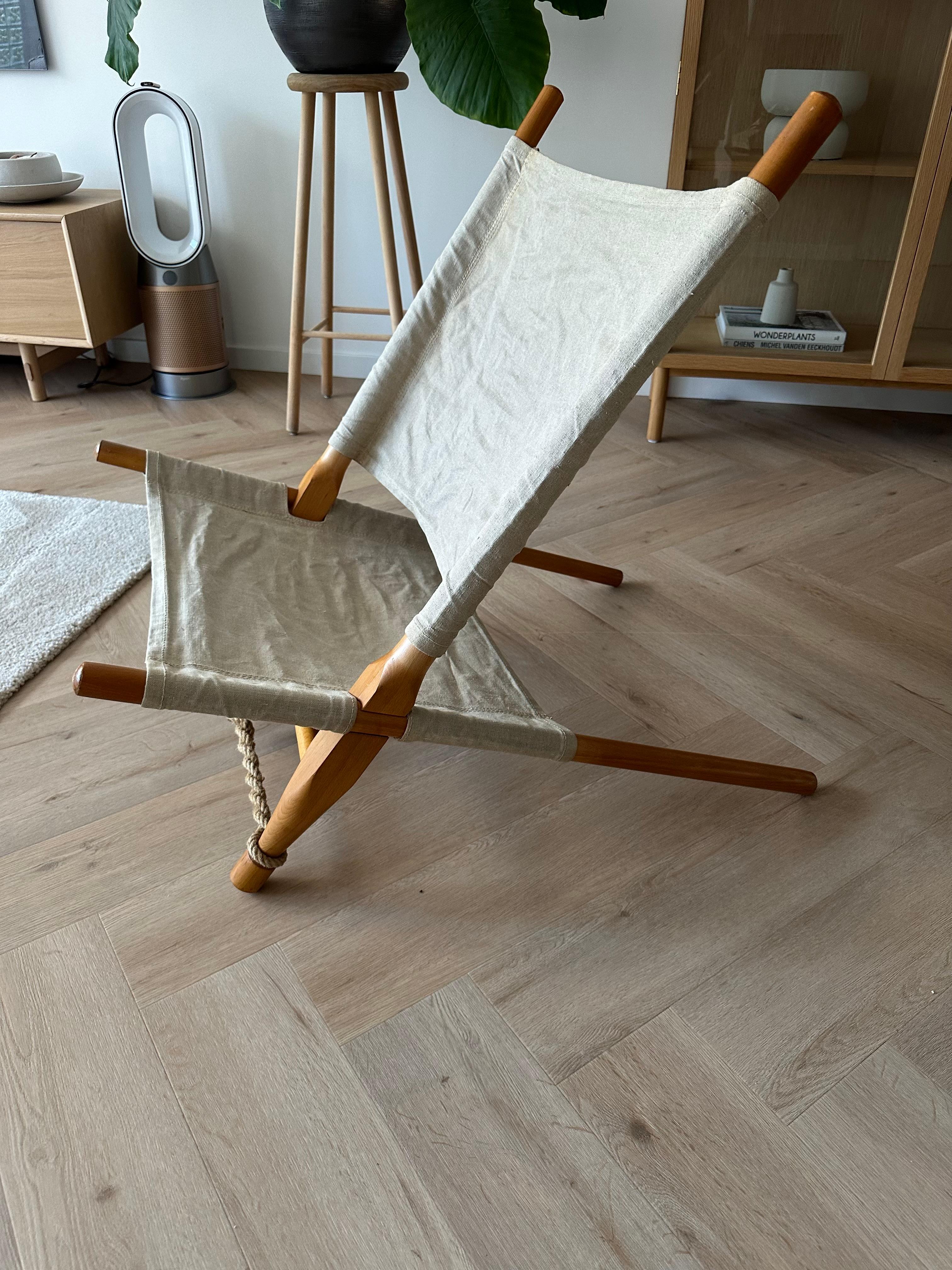 Wood Rare Vintage Ole Gjerlov-Knudsen Lounge Saw Safari Chair, Denmark 1960s For Sale