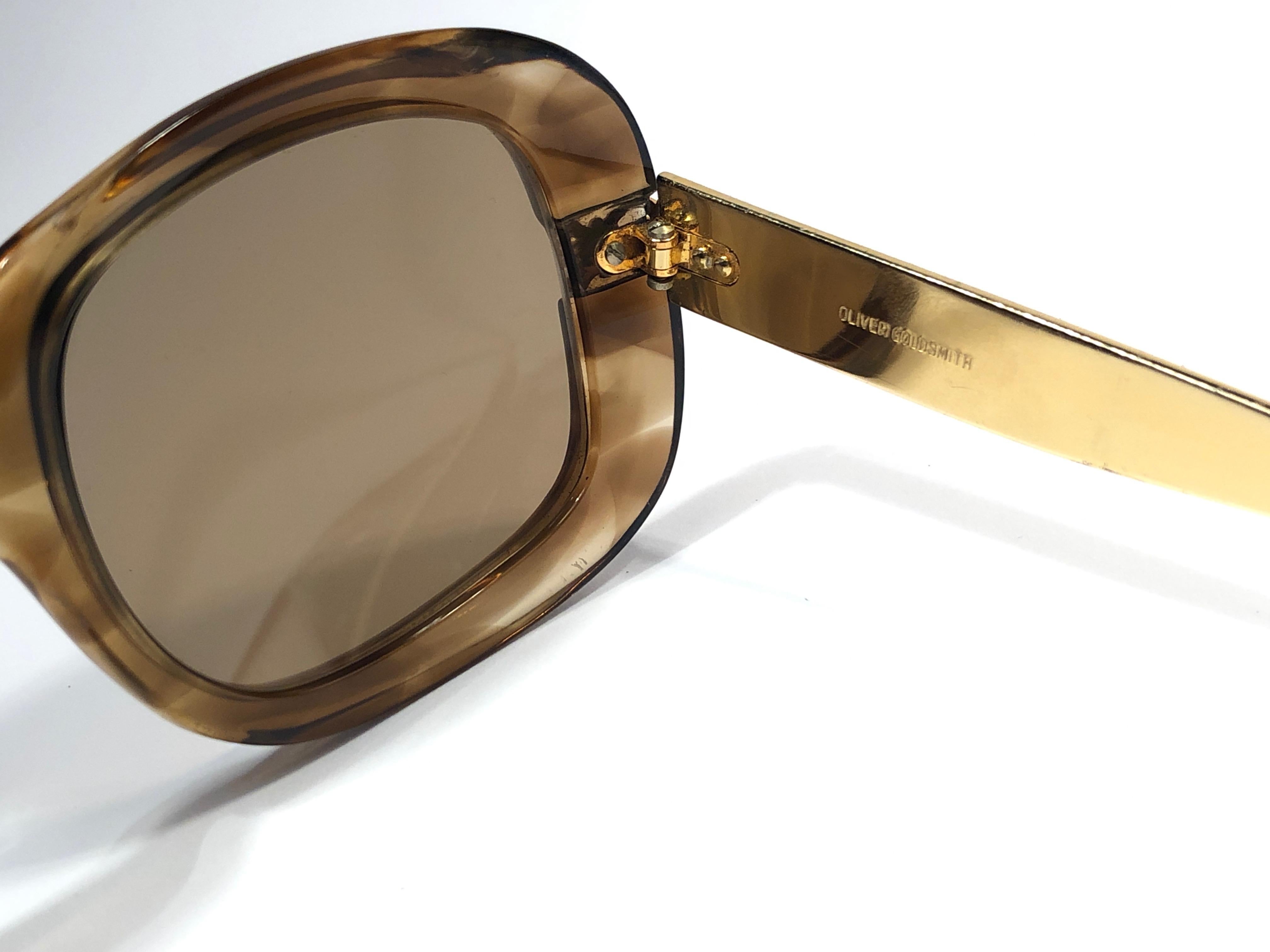 Beige Rare Vintage Oliver Goldsmith Errebi Sides Oversized 1970 Sunglasses For Sale