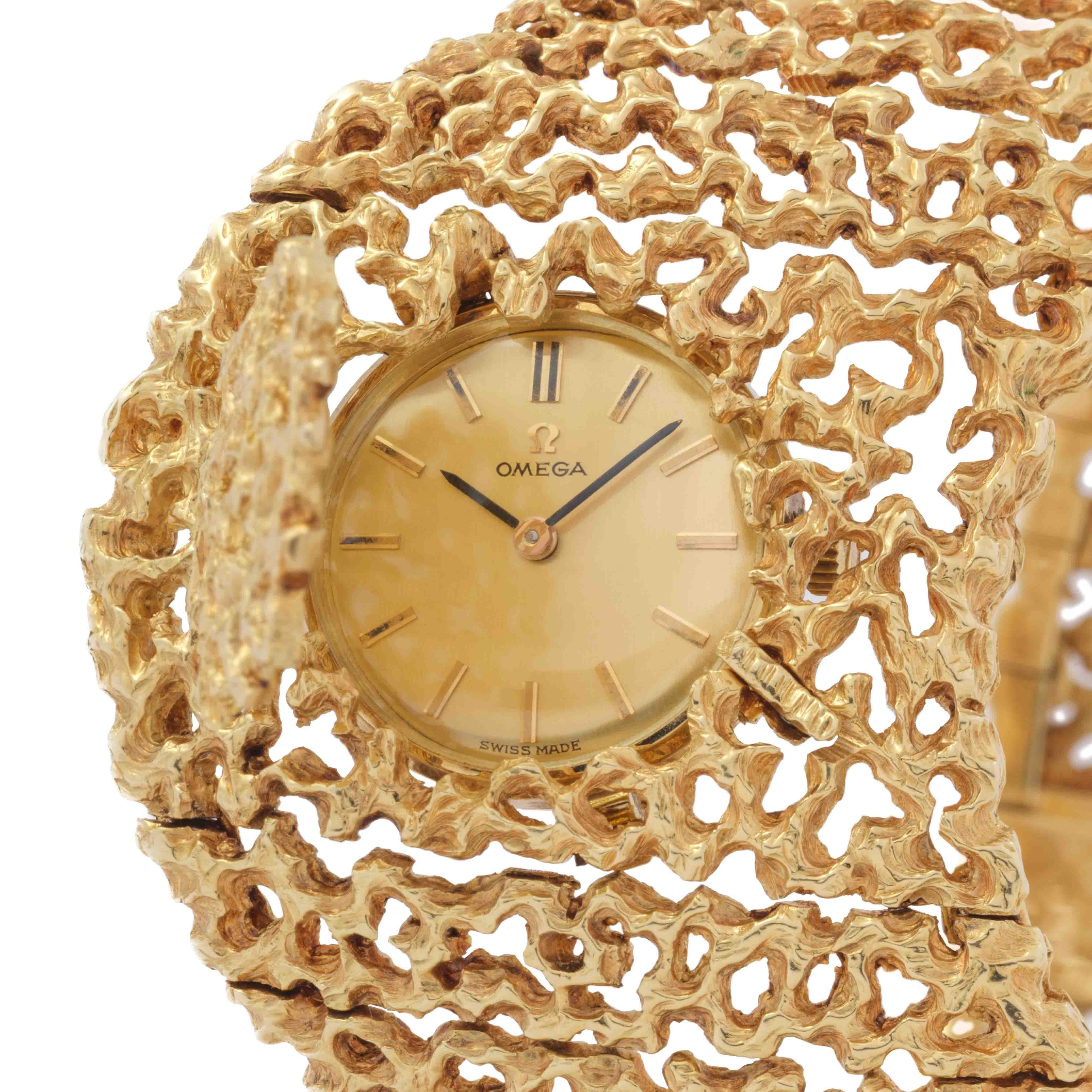 Seltene Vintage Omega x Gilbert Albert Frisson D'or Model 7148 14 Karat Uhr für Damen oder Herren im Angebot