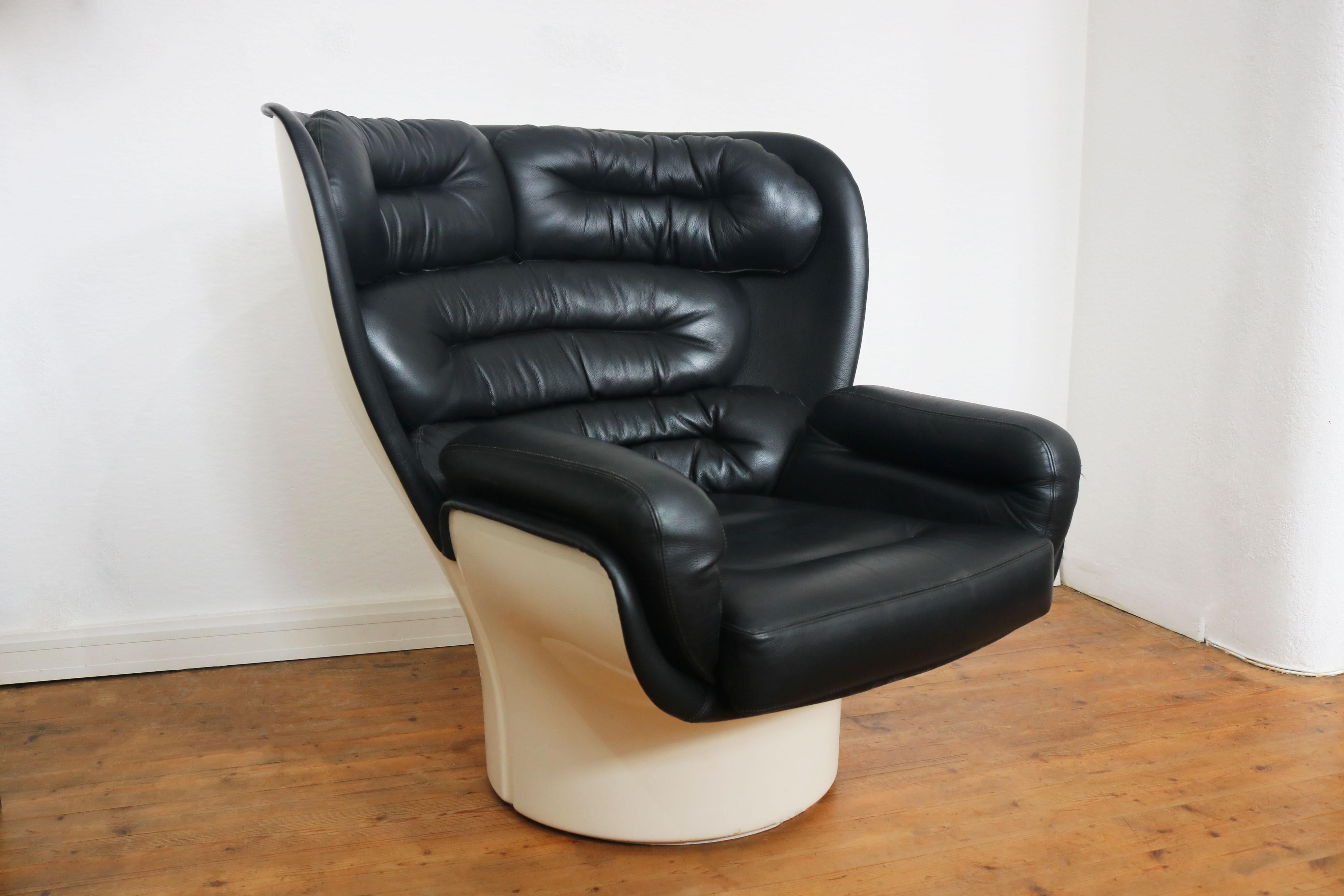 Rare vintage original Joe Colombo Elda chair by comfort Italy 1960 black leather 2
