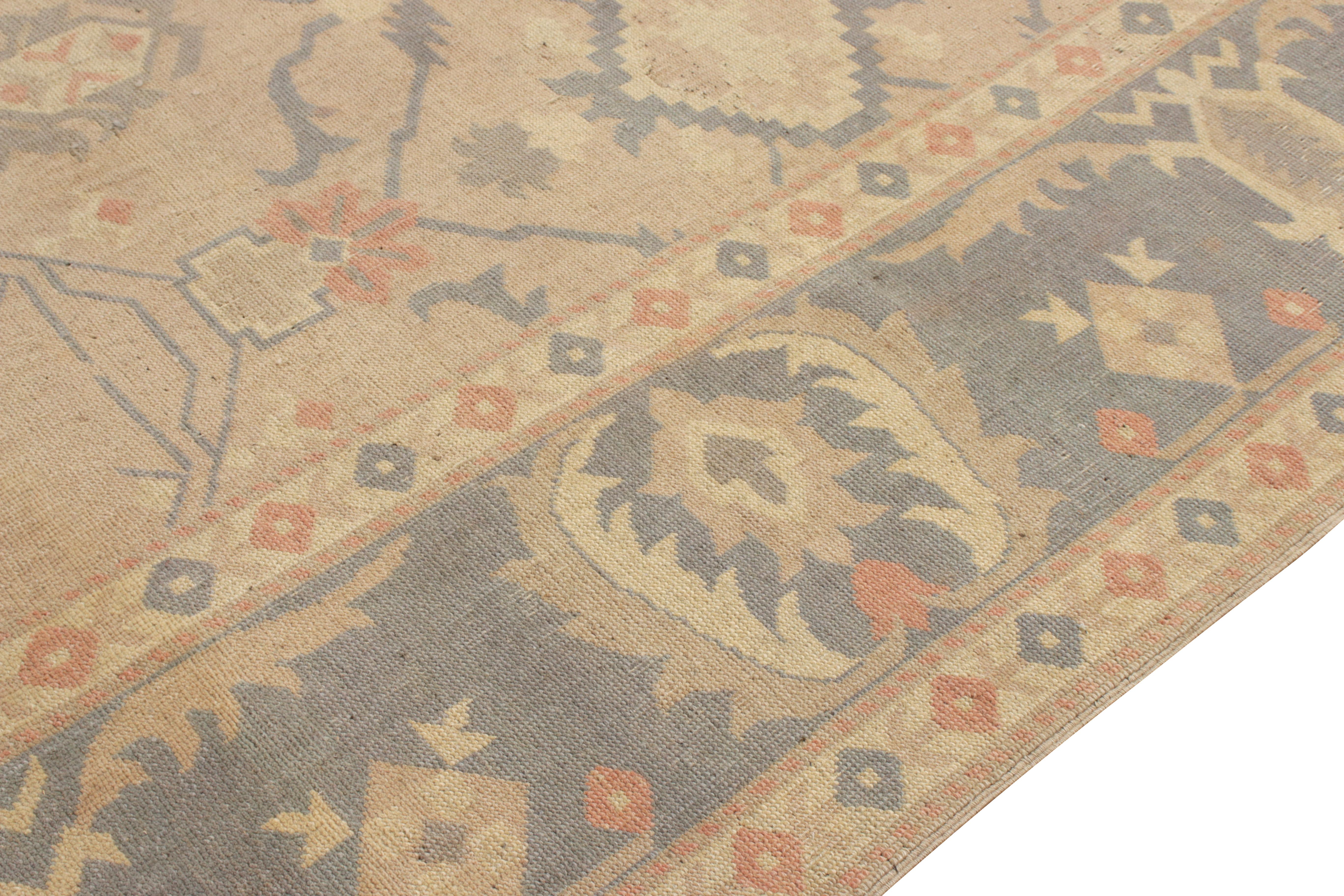 Hand-Knotted Rare Vintage Oushak Rug in Beige-Brown Geometric Floral Pattern by Rug & Kilim