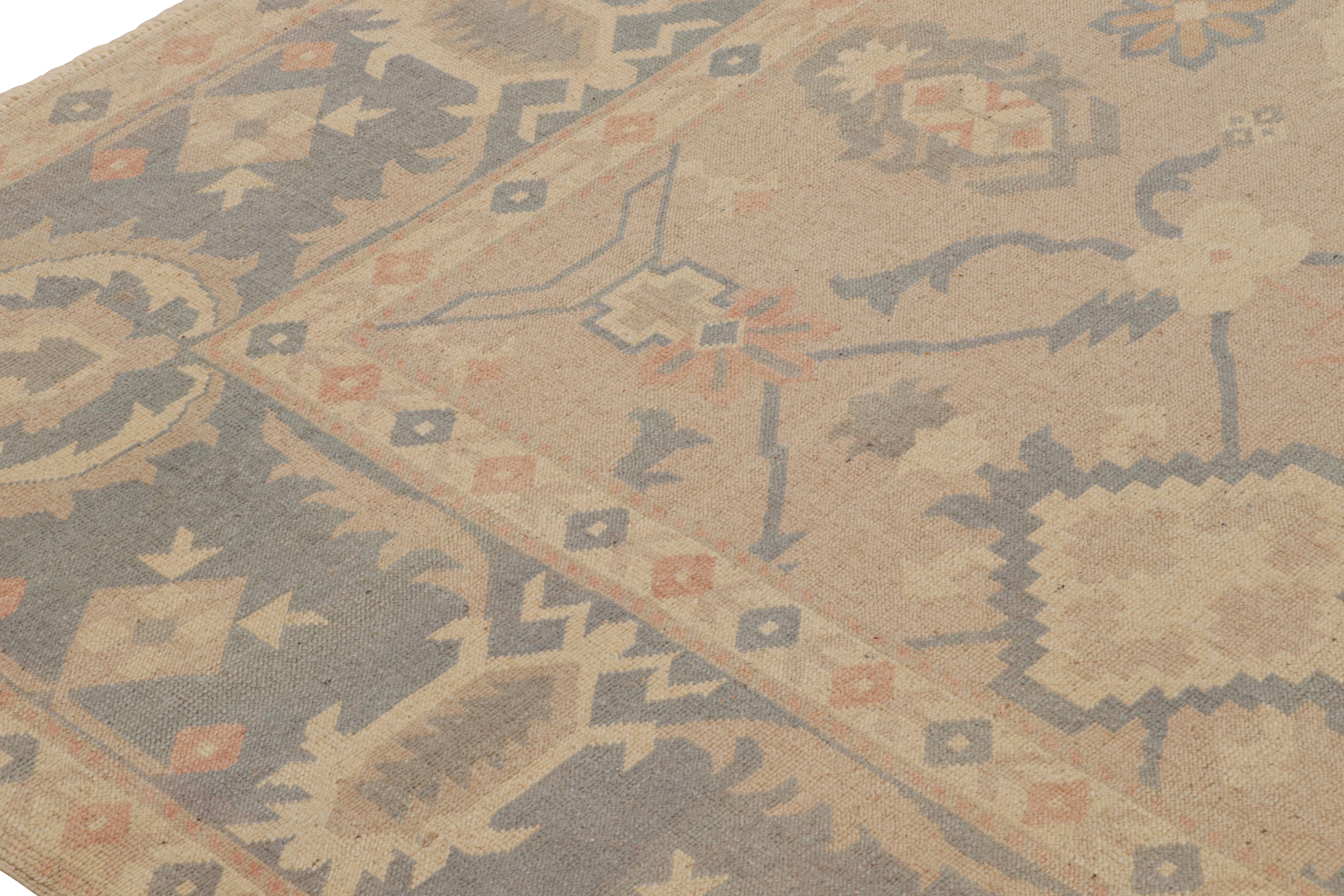 Romeno Rare Vintage Oushak Rug in Beige-Brown Geometric Floral Pattern by Rug & Kilim in vendita