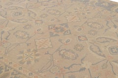 Rare Vintage Oushak Rug in Beige-Brown Geometric Floral Pattern by Rug & Kilim