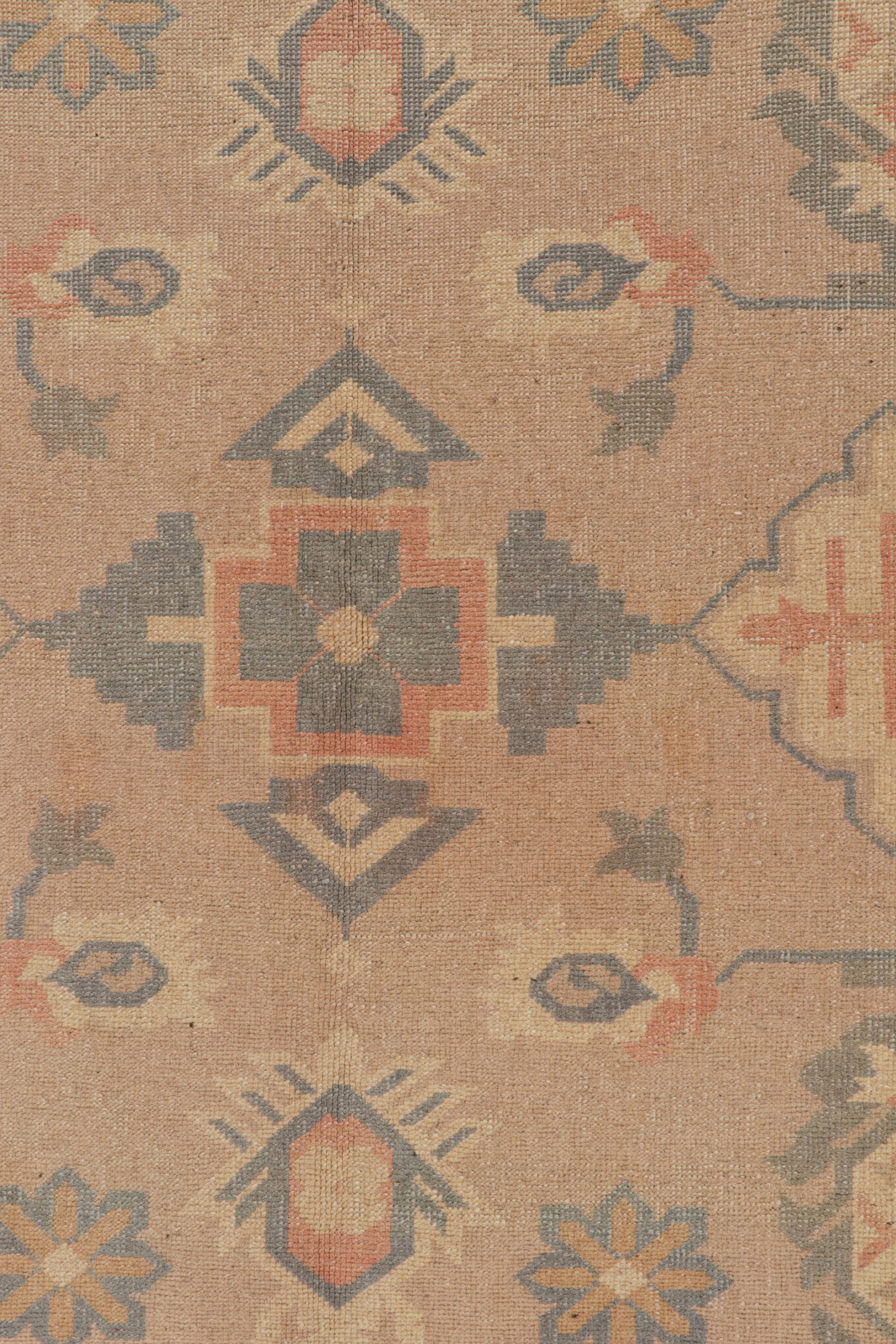 Metà XX secolo Rare Vintage Oushak Rug in Beige-Brown Geometric Floral Pattern by Rug & Kilim in vendita
