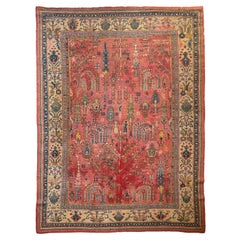 Rare Vintage Oushak Rug Weeping Willow Tree of Life, c. 1940-50's
