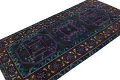 Rare Vintage Oushak Runner Rug in Teal, with Geometric Pattern from Rug & Kilim