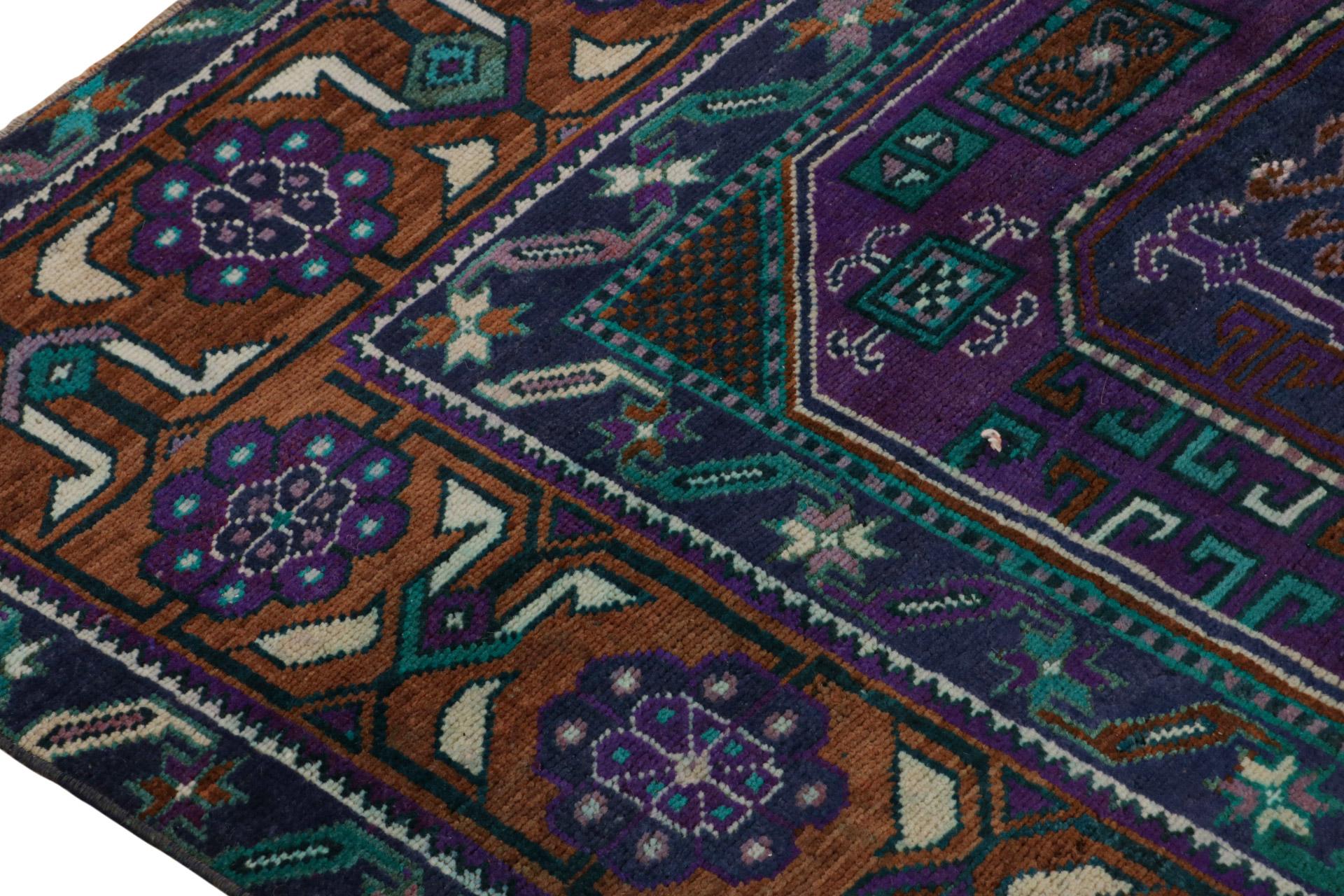 Hand-Knotted Rare Vintage Oushak Runner Rug in Teal, with Geometric Pattern from Rug & Kilim For Sale