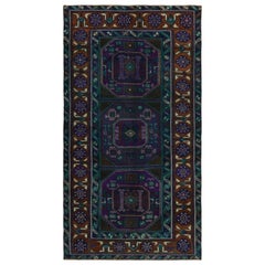 Seltener Vintage Oushak Läufer in Teal, mit geometrischem Muster von Rug & Kilim