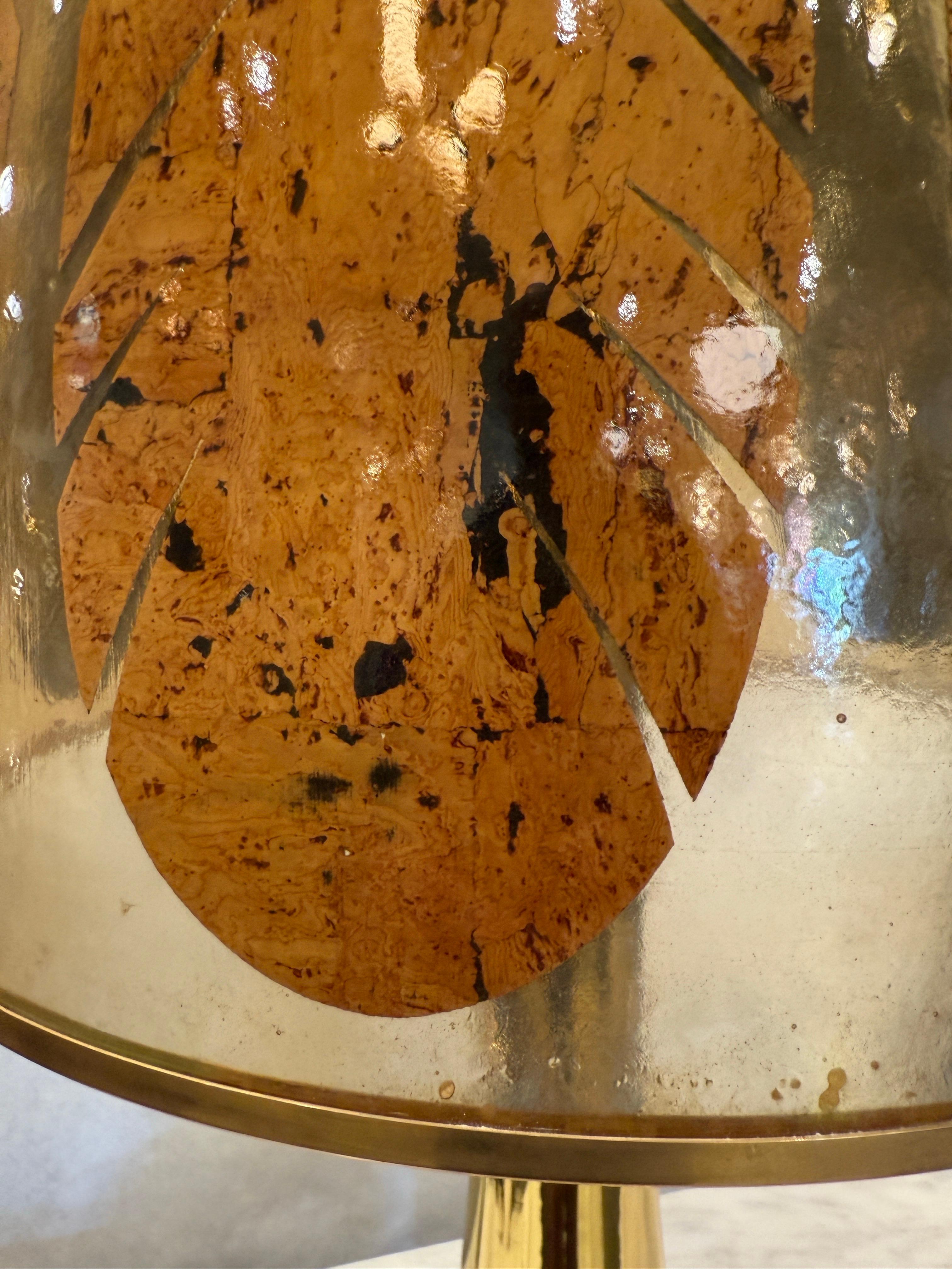 Late 20th Century Rare Vintage Oversized Tobacco Leaf, Resin and Brass Table Lamp For Sale