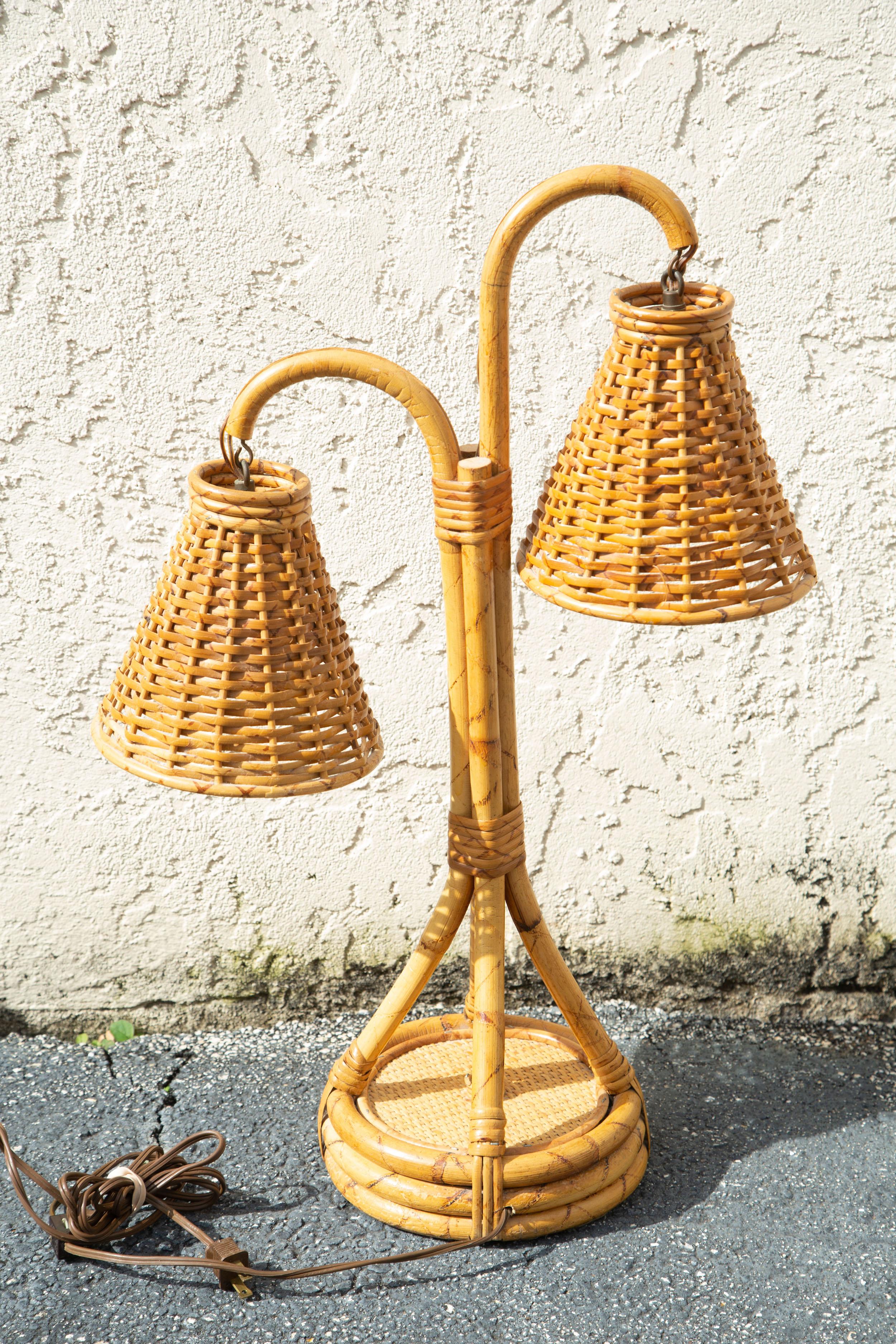 Rare Vintage Pair of Bamboo and Rattan Table Lamp 2