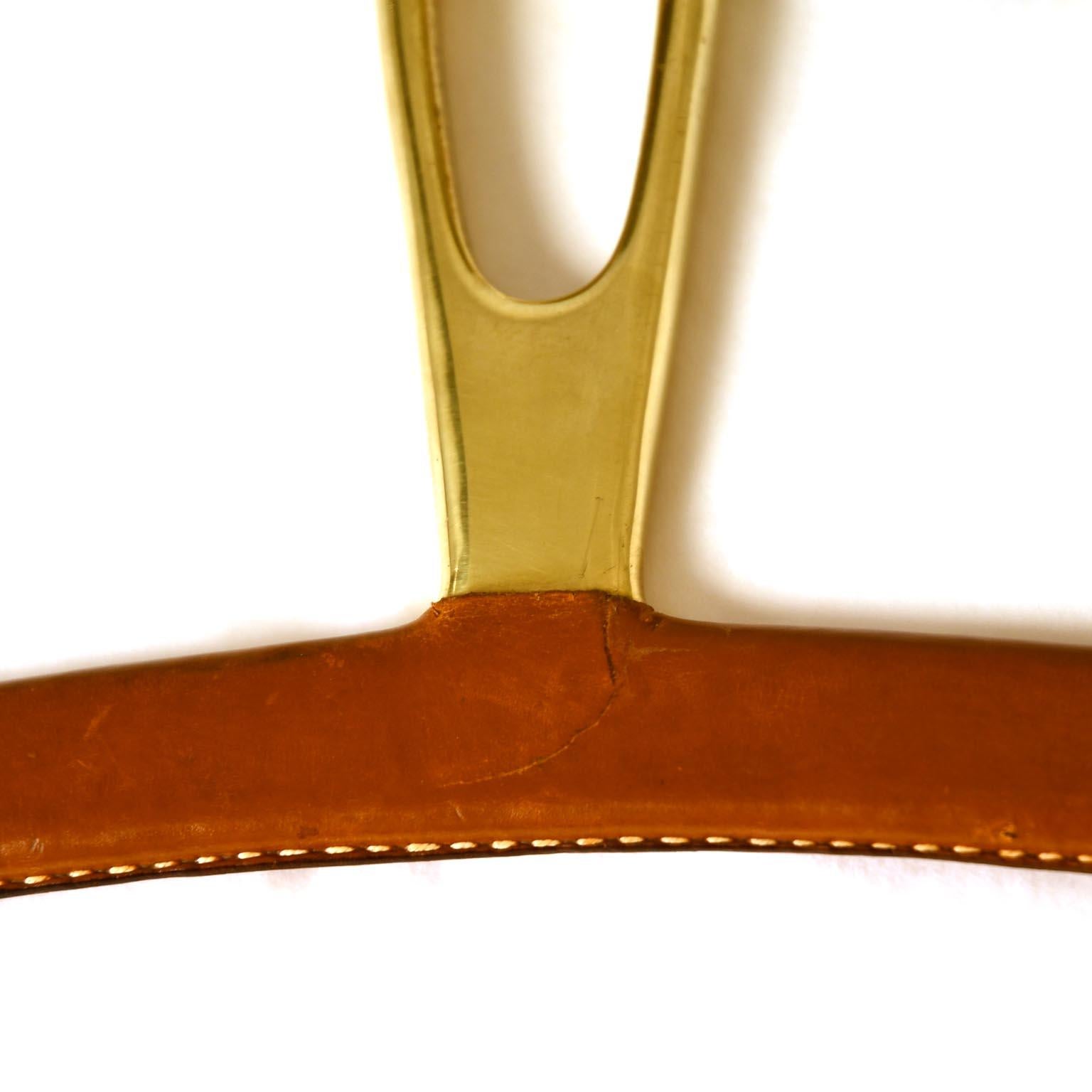 Austrian Rare Vintage Pair of Brass Hanger Leather Covered by Carl Auböck, 1950