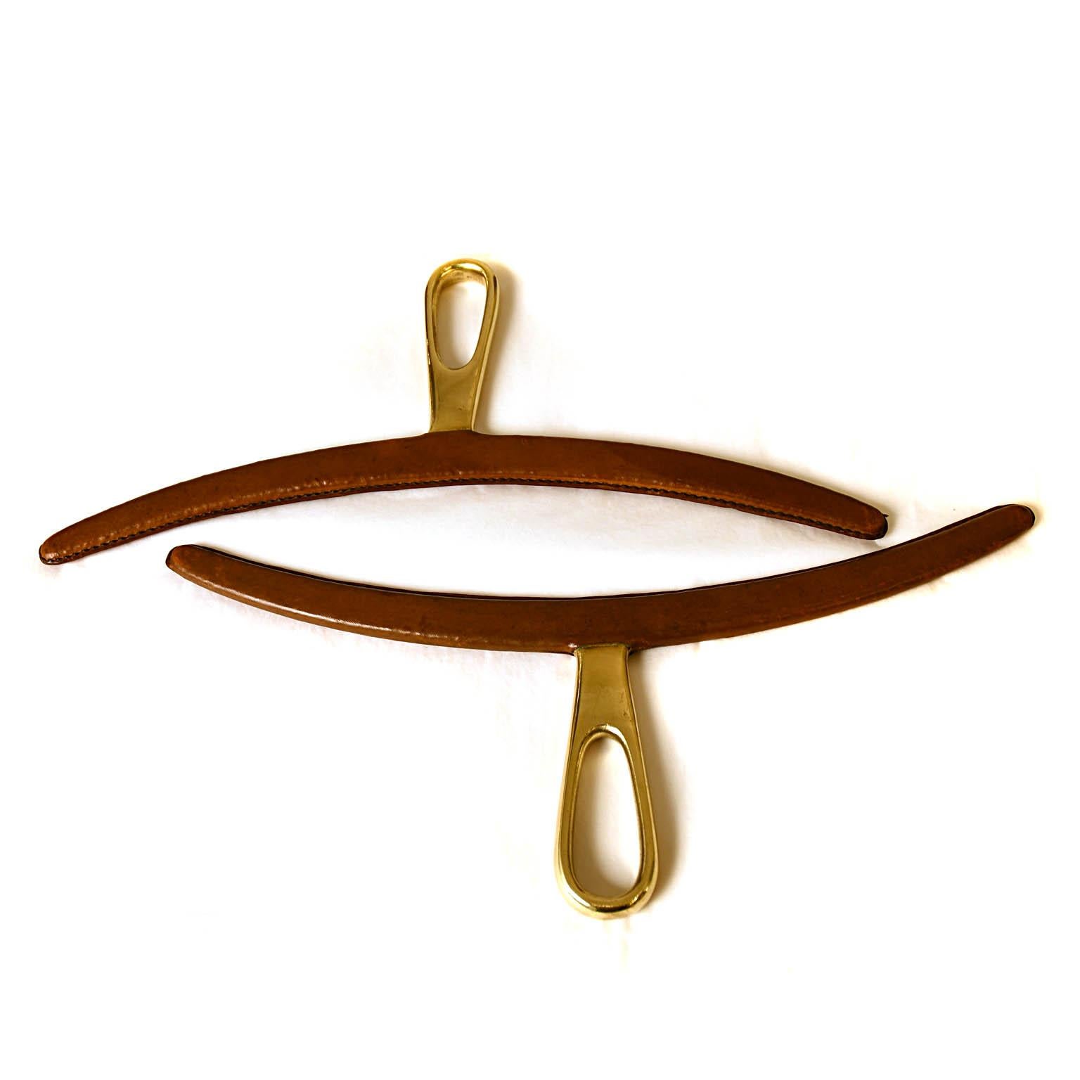 Mid-Century Modern Rare Vintage Pair of Brass Hanger Leather Covered by Carl Auböck, 1950 For Sale