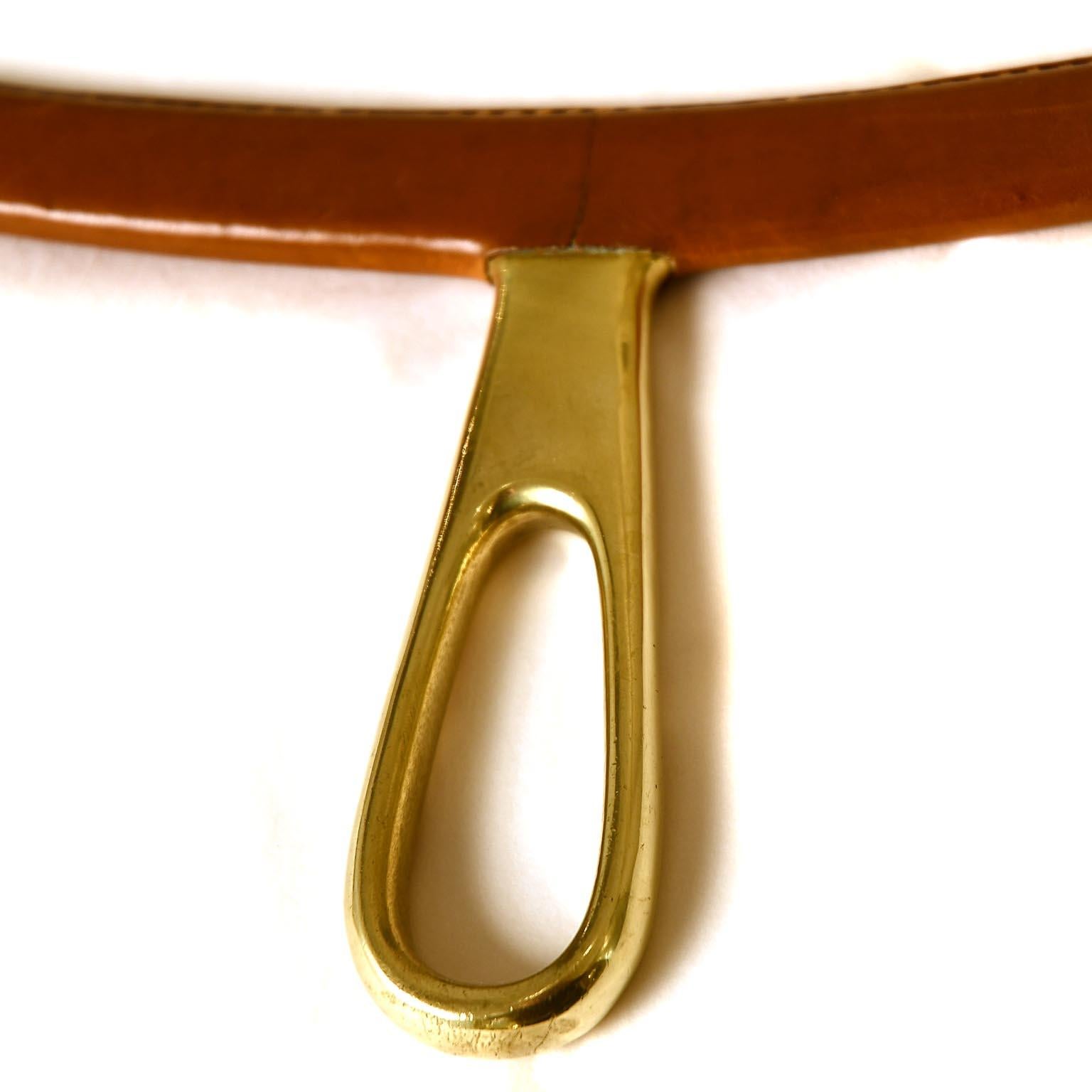 Rare Vintage Pair of Brass Hanger Leather Covered by Carl Auböck, 1950 In Good Condition In Vienna, AT