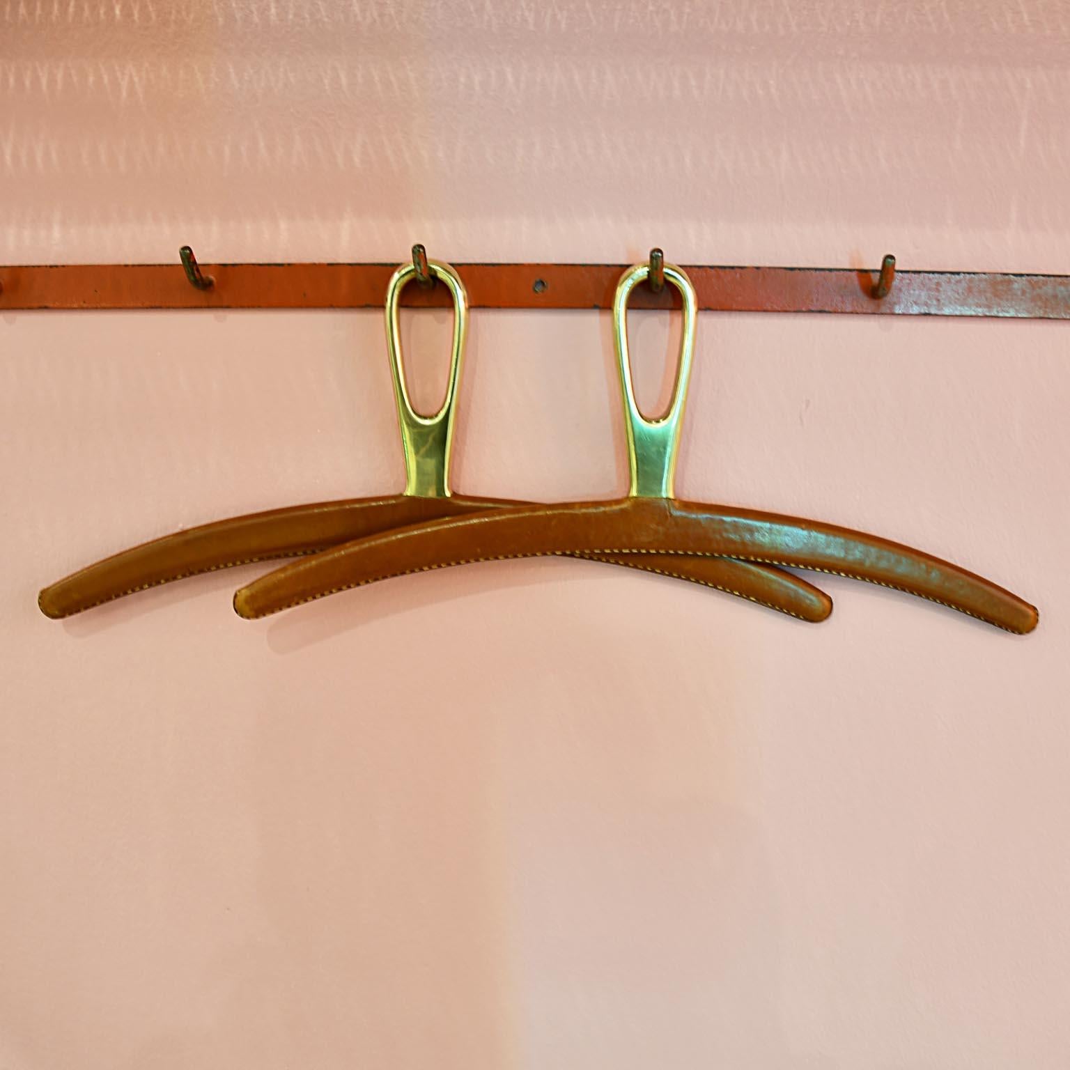 Mid-20th Century Rare Vintage Pair of Brass Hanger Leather Covered by Carl Auböck, 1950