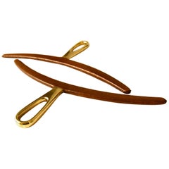 Rare Retro Pair of Brass Hanger Leather Covered by Carl Auböck, 1950