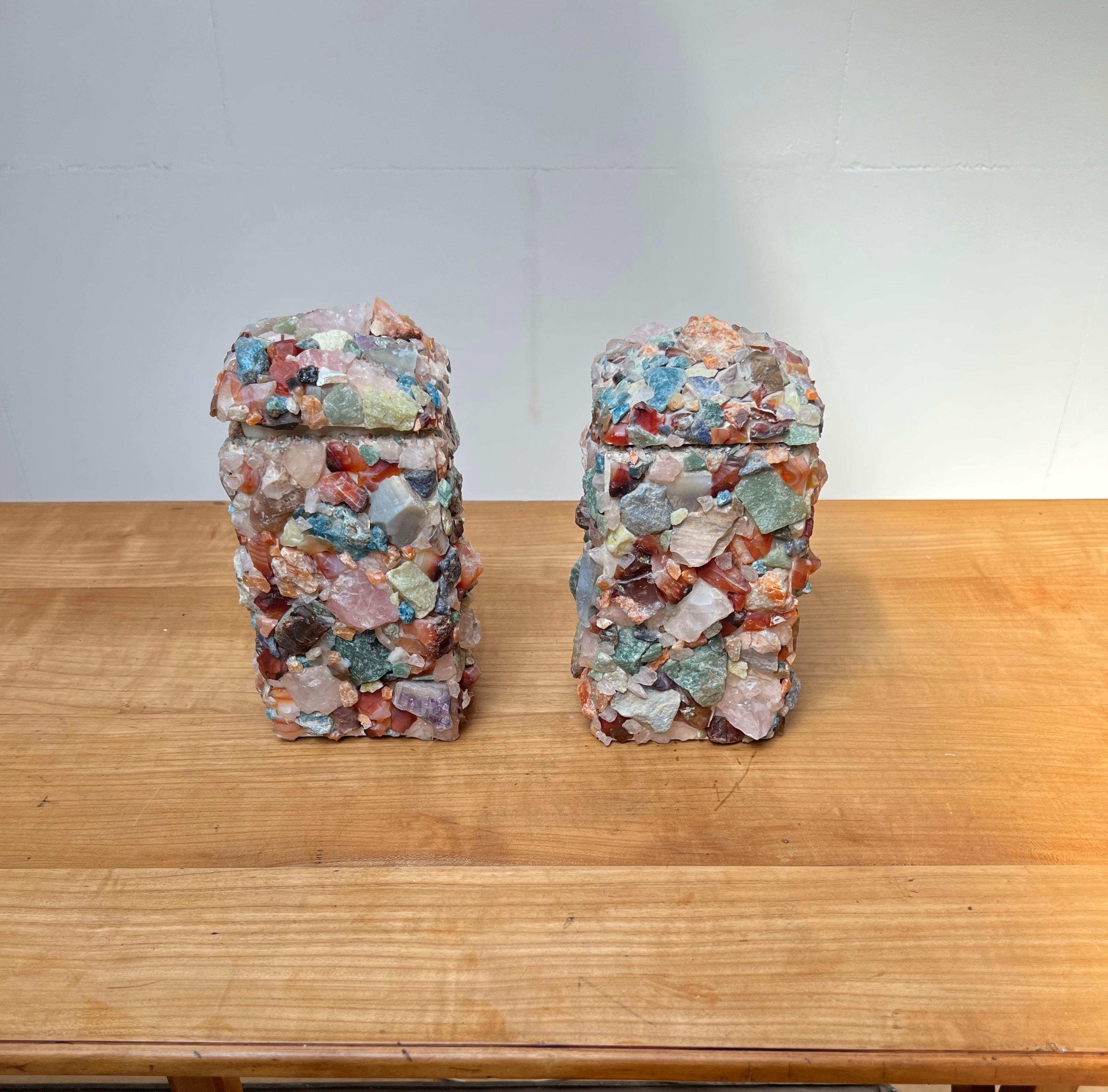 Rare Vintage Pair of Mid-Century Modern Colorful Agate Mineral Stone Table Lamps For Sale 8