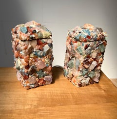 Rare Vintage Pair of Mid-Century Modern Colorful Agate Mineral Stone Table Lamps