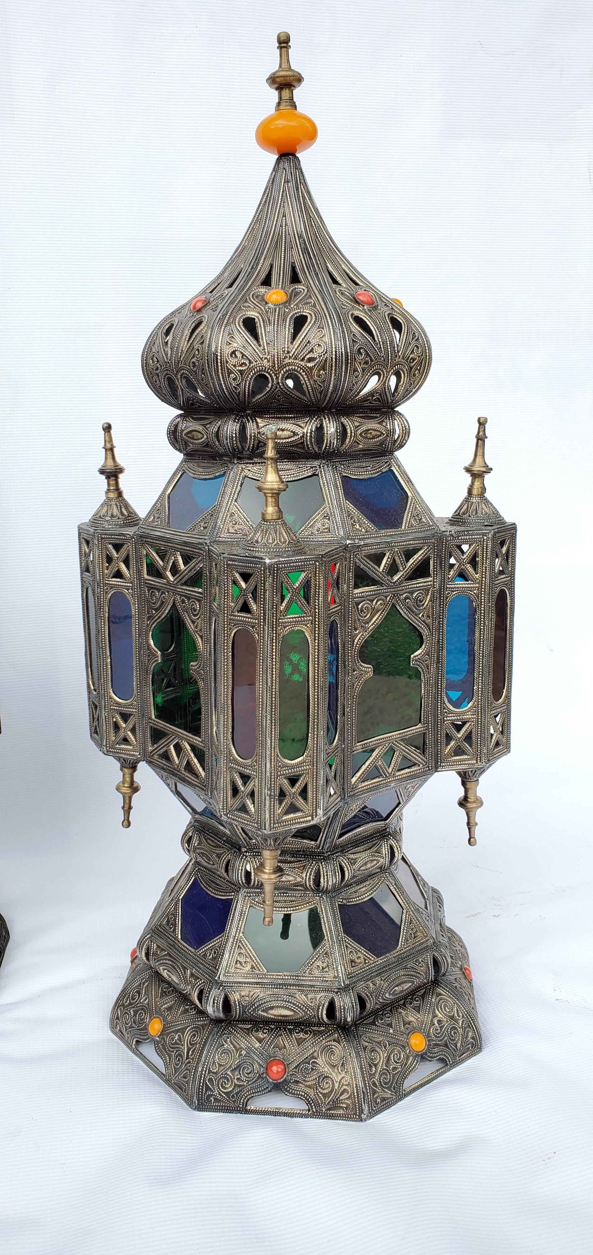 Late 20th Century  Very Rare Vintage Pair of Moroccan Table Lantern For Sale