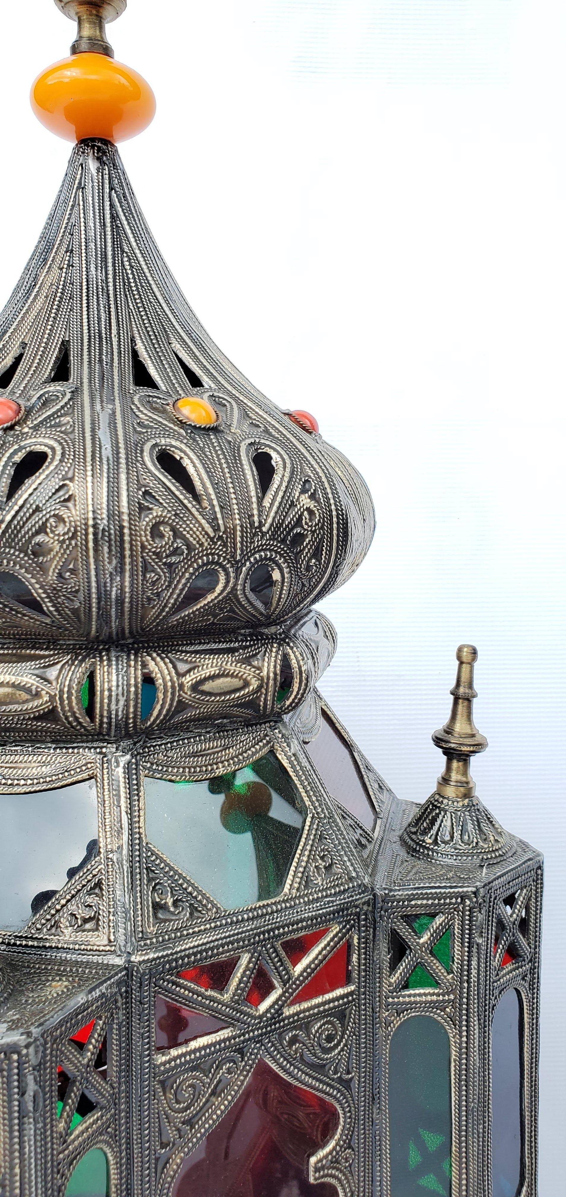 Metal  Very Rare Vintage Pair of Moroccan Table Lantern For Sale