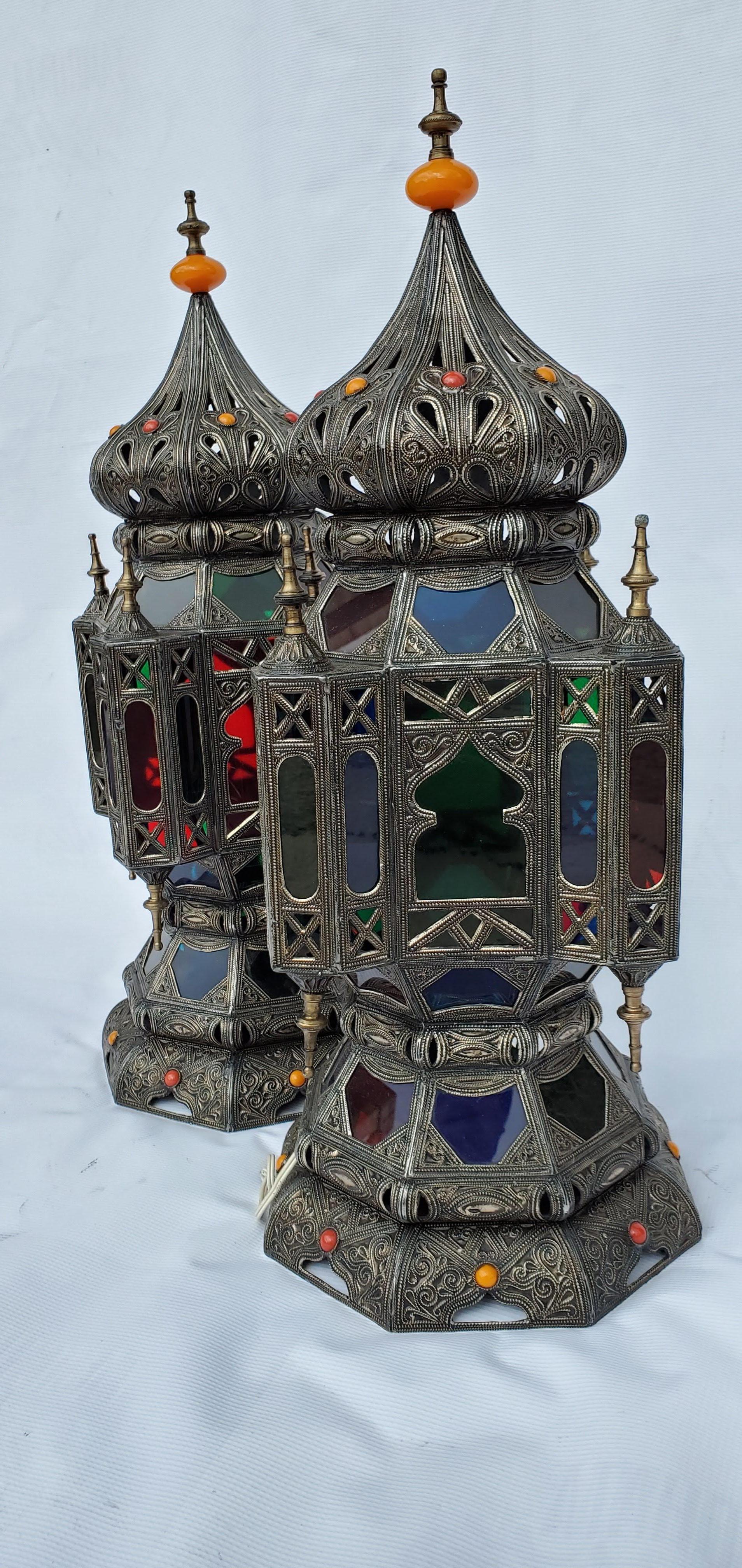  Very Rare Vintage Pair of Moroccan Table Lantern For Sale 2