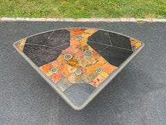 Rare Vintage Paul Kingma Mosaic Table, Slate Stone & Brass, 1980s