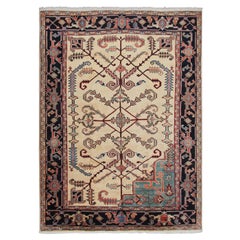 Rare Vintage Persian Heriz Serapi Rug 252×370 cm Geometric Ivory Varigheh 8x12