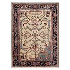 Rare Vintage Persian Heriz Serapi Rug 252×370 cm Geometric Ivory Varigheh 8x12