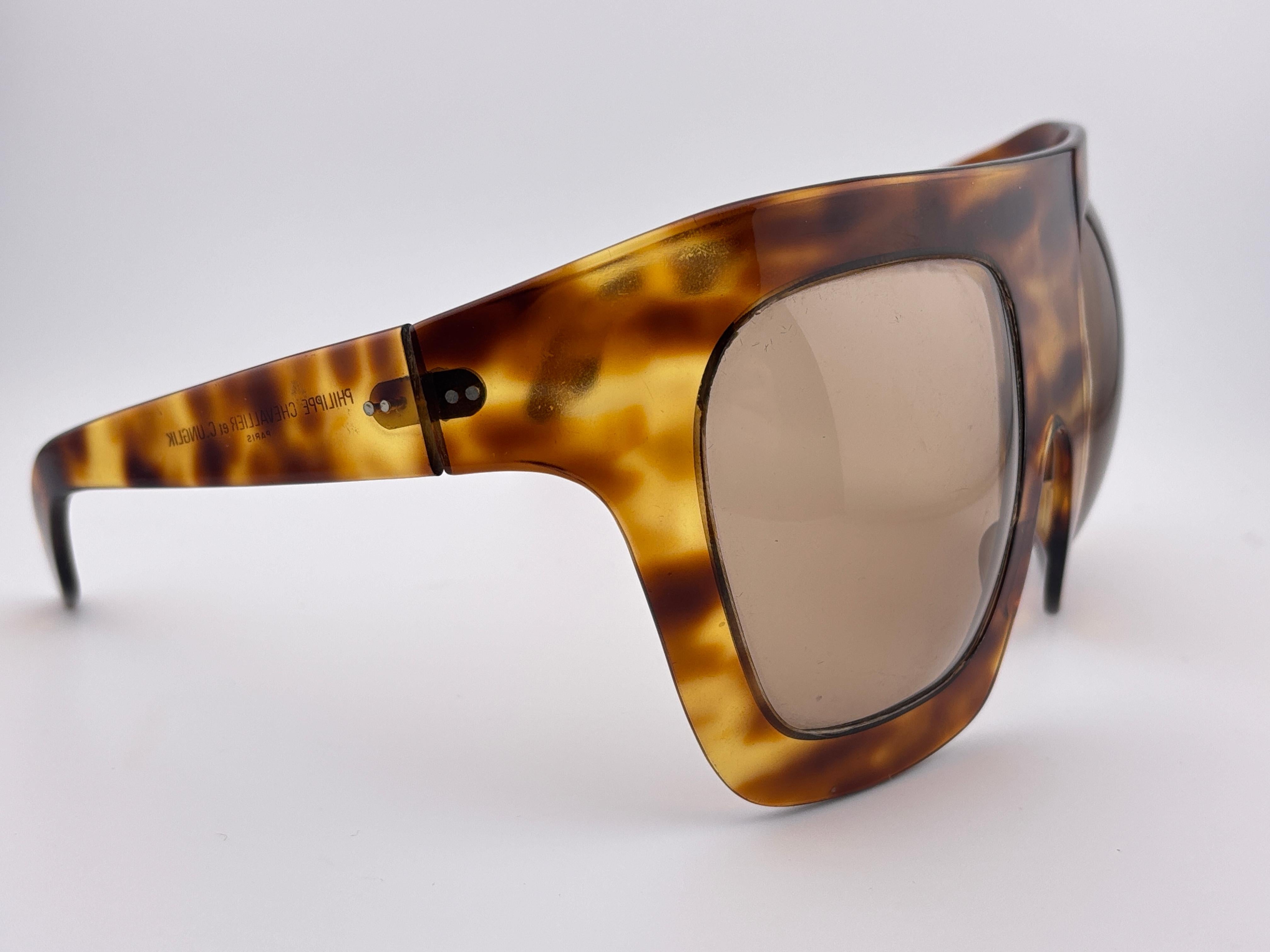 Seltene Vintage Philippe Chevallier Maske Schildpatt überdimensioniert 1960er Sonnenbrille (Braun) im Angebot