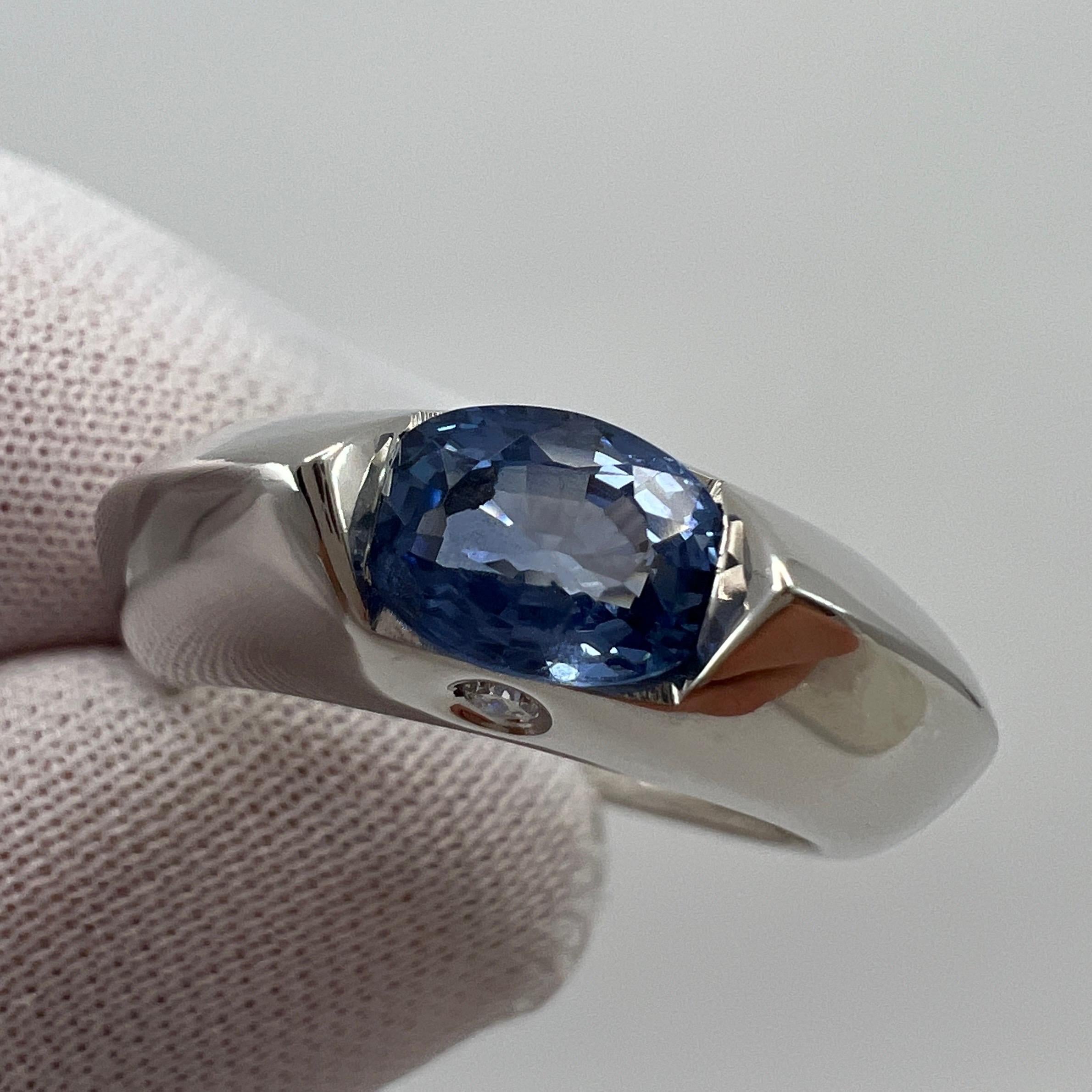 Vintage Piaget Blue Sapphire & Diamond 18k White Gold Ring.

Stunning white gold PIAGET ring set with a beautiful oval cut sapphire with a fine vivid blue colour, very good cut and good clarity. Some small inclusions in the stone but still a fine