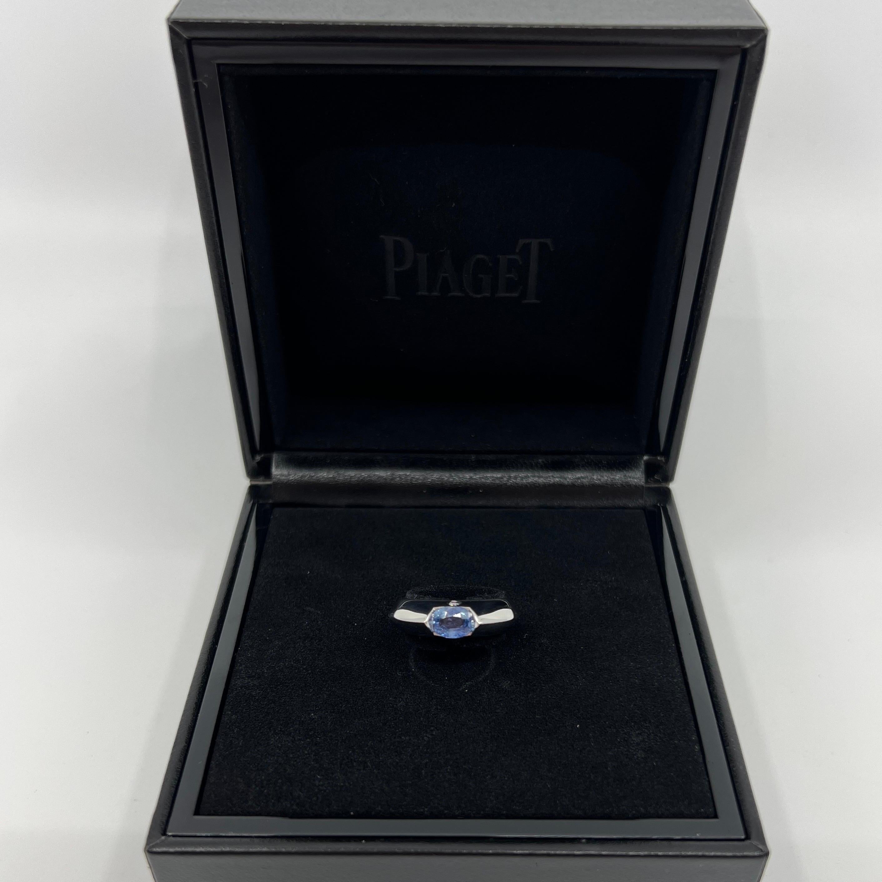 Oval Cut Rare Vintage Piaget Aura Blue Sapphire and Diamond 18k White Gold Ring For Sale