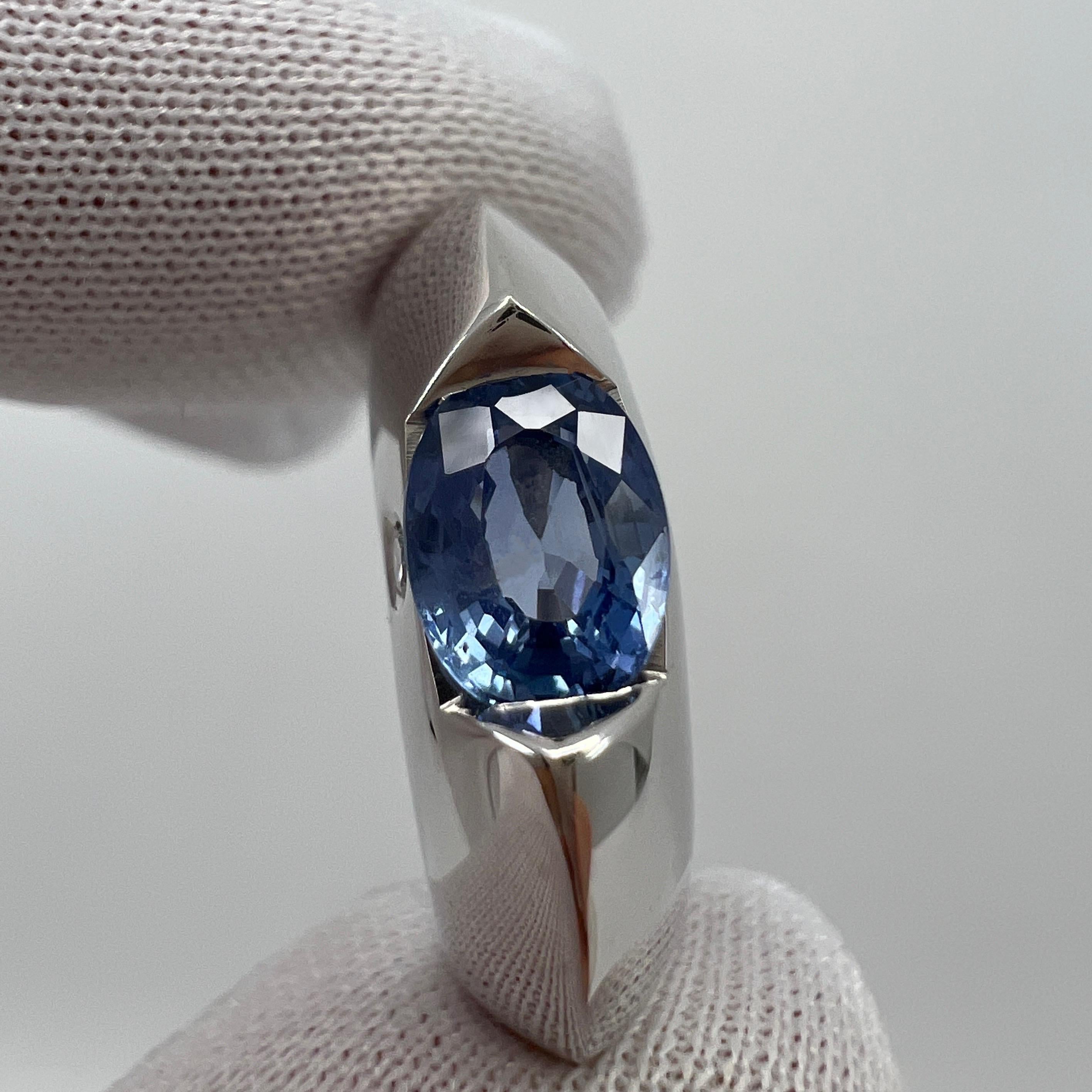 Women's or Men's Rare Vintage Piaget Aura Blue Sapphire and Diamond 18k White Gold Ring For Sale
