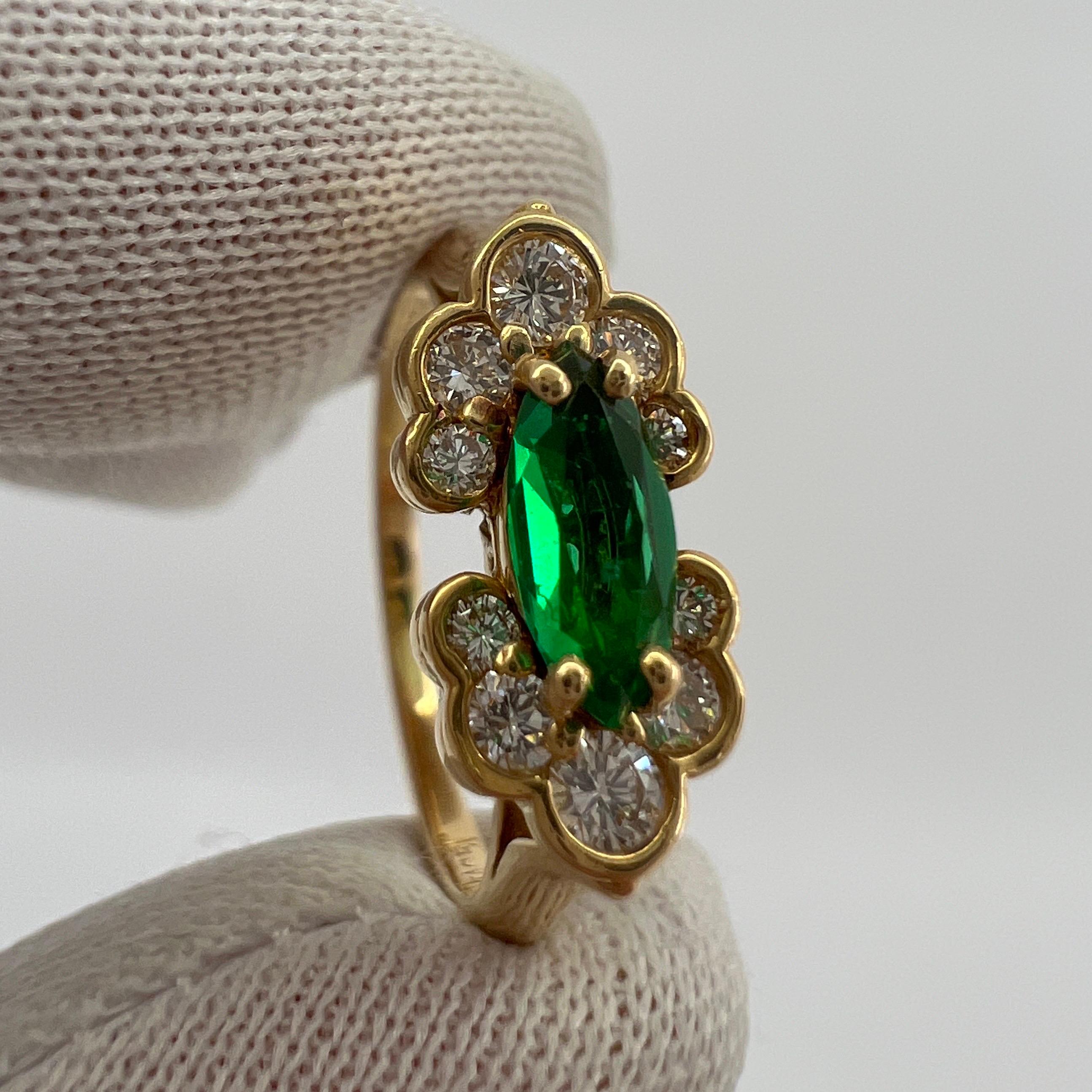 Rare Vintage Piaget Emerald & Diamond 18k Yellow Gold Marquise Cut Cluster Ring 5