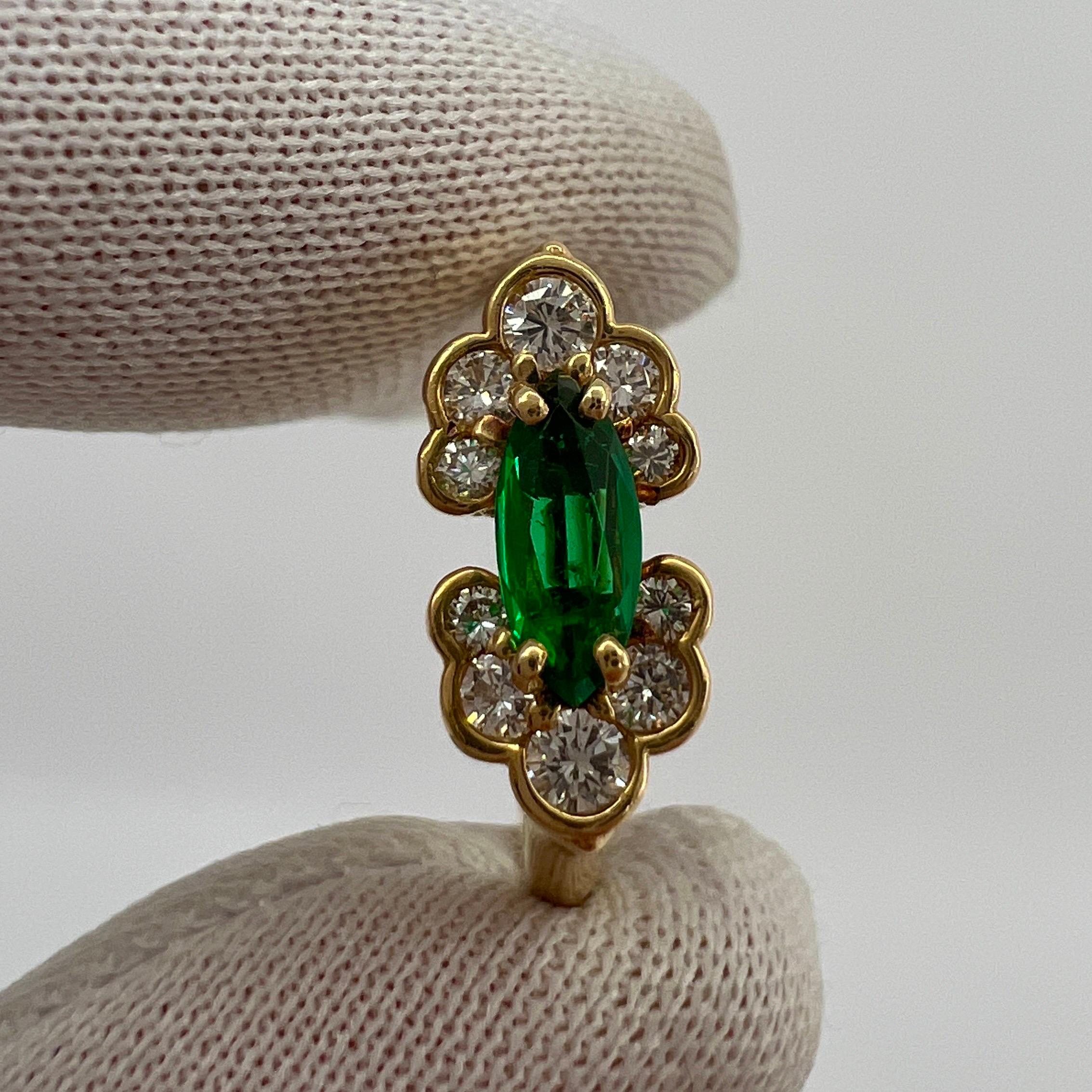 Women's or Men's Rare Vintage Piaget Emerald & Diamond 18k Yellow Gold Marquise Cut Cluster Ring