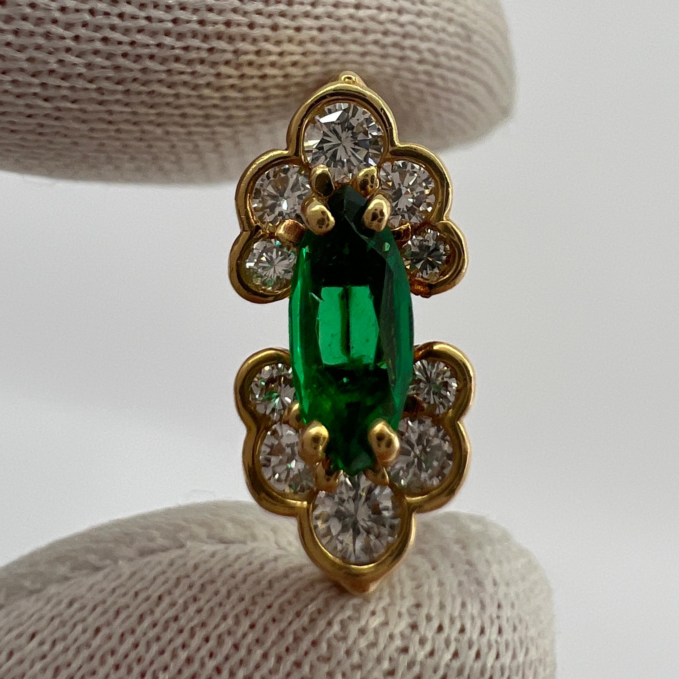 Rare Vintage Piaget Emerald & Diamond 18k Yellow Gold Marquise Cut Cluster Ring 1