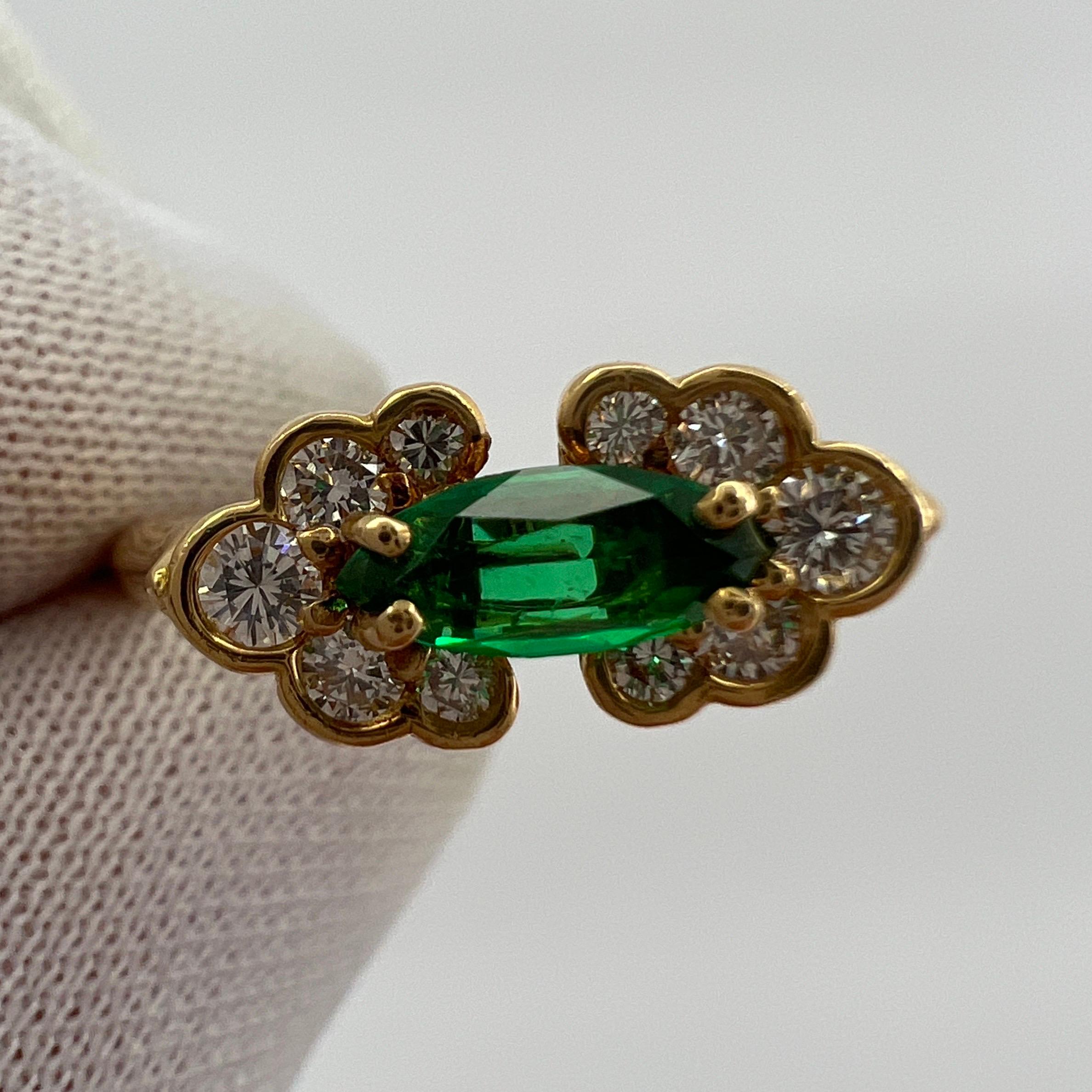 Rare Vintage Piaget Emerald & Diamond 18k Yellow Gold Marquise Cut Cluster Ring 3
