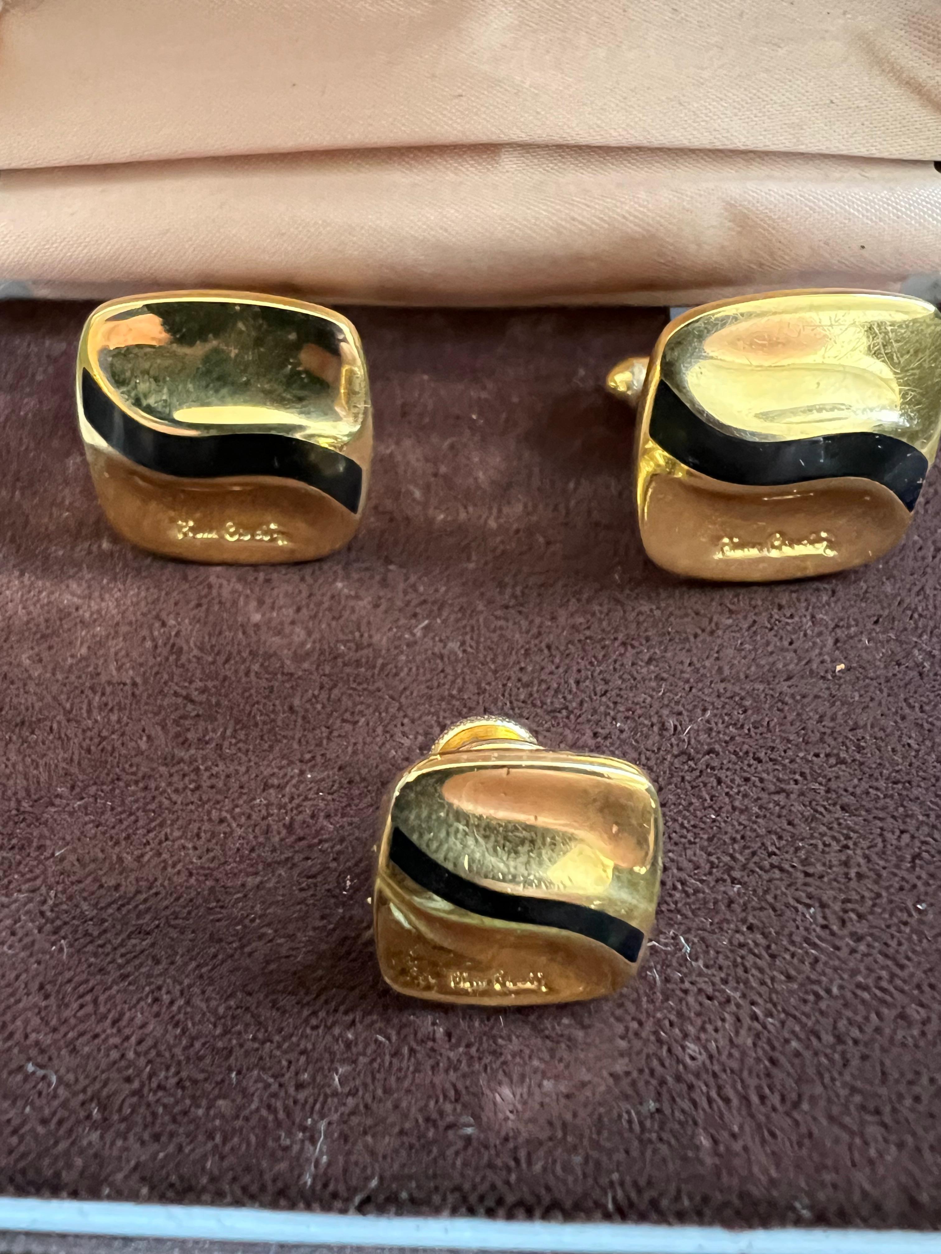 Seltene Vintage PIERRE CARDIN Retro Gold Logo CUFFLINKS und Krawattennadel In original Etui.
CIRCA 